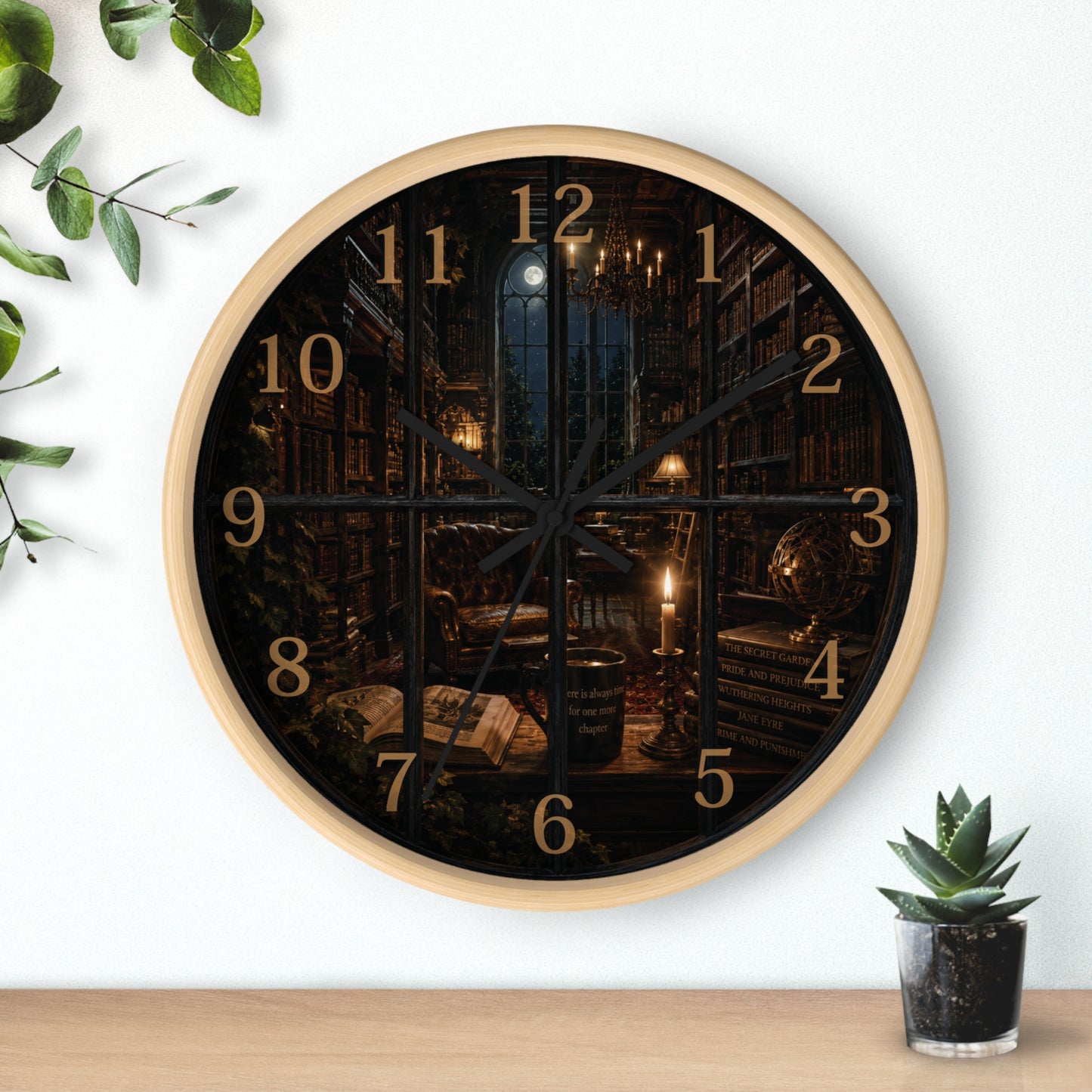 Dark Academia Library Wall Clock