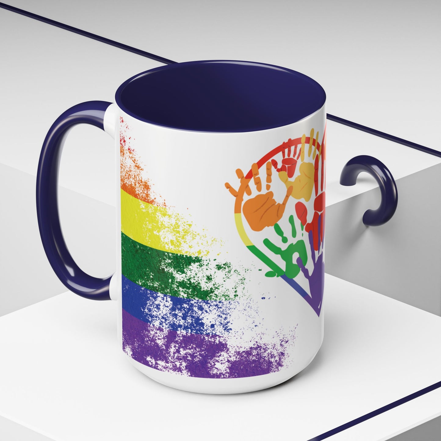 Handprint Heart Pride Mug | Rainbow Splash Ceramic Cup | 11oz & 15oz
