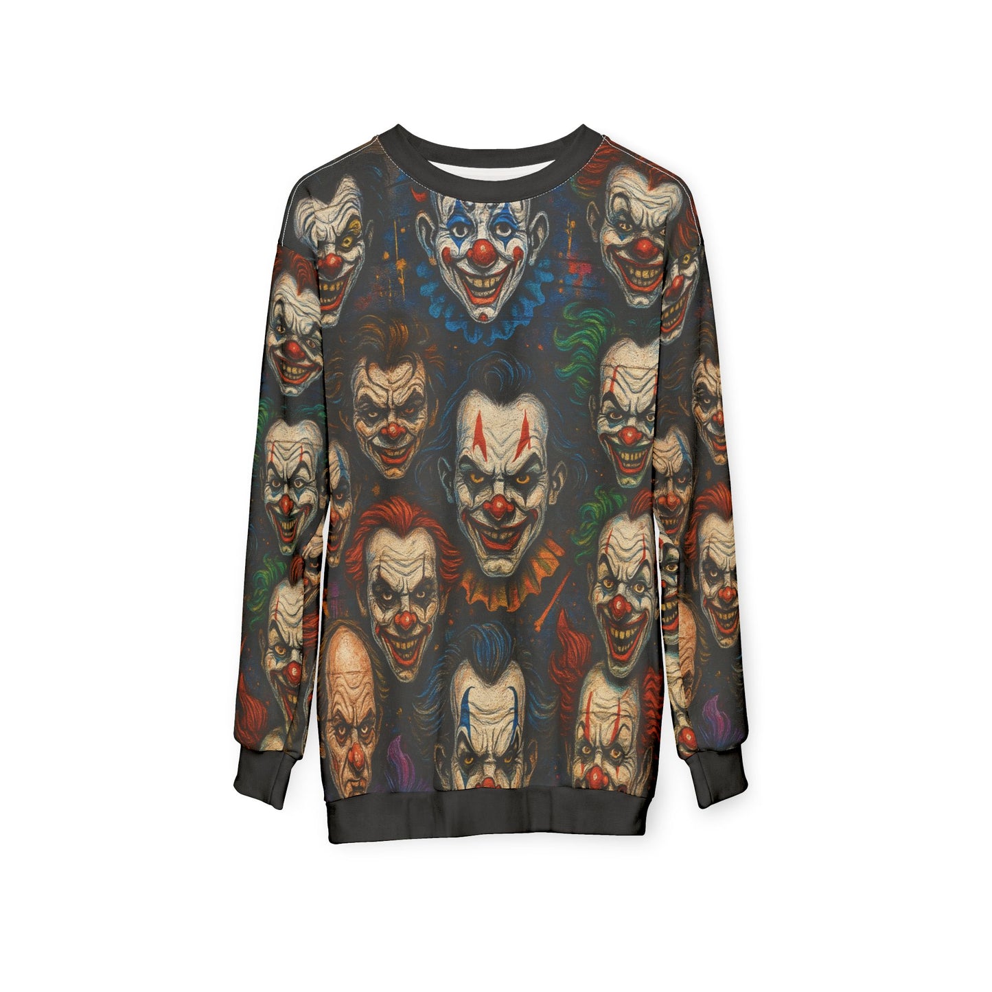 Carnival of Nightmares AOP Unisex Sweatshirt – Creepy Clown Faces | Spooky Season Horror Crewneck | Free Worldwide Shipping