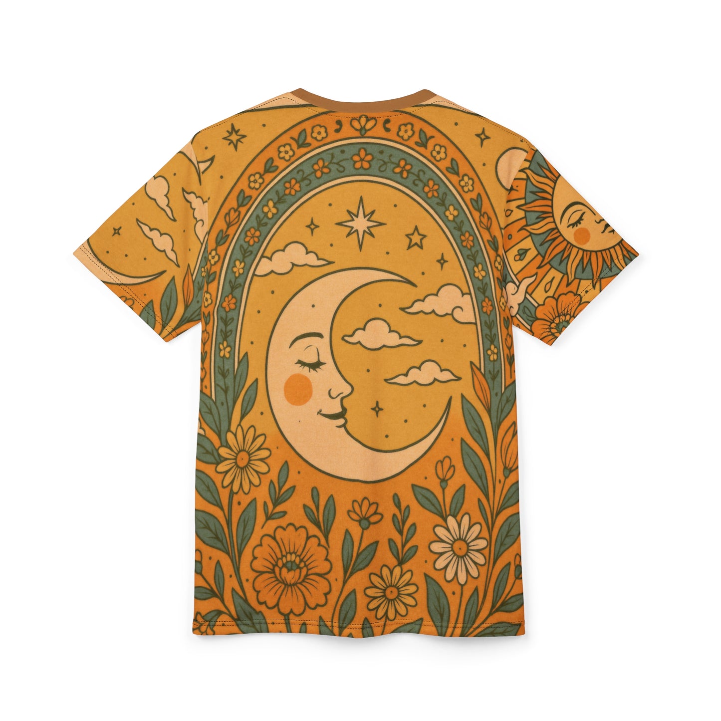 Sun & Moon Boho Vibes Unisex Cut & Sew Tee | AOP Shirt, Boho Style Tee, Perfect for Summer, Gift for Nature Lovers, Festival Wear