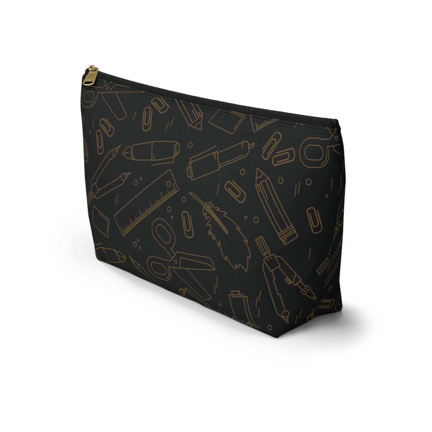 Black & Gold Artist Sketch T-Bottom Pouch • Stylish Pencil Case or Makeup Bag • Small or Large Sizes