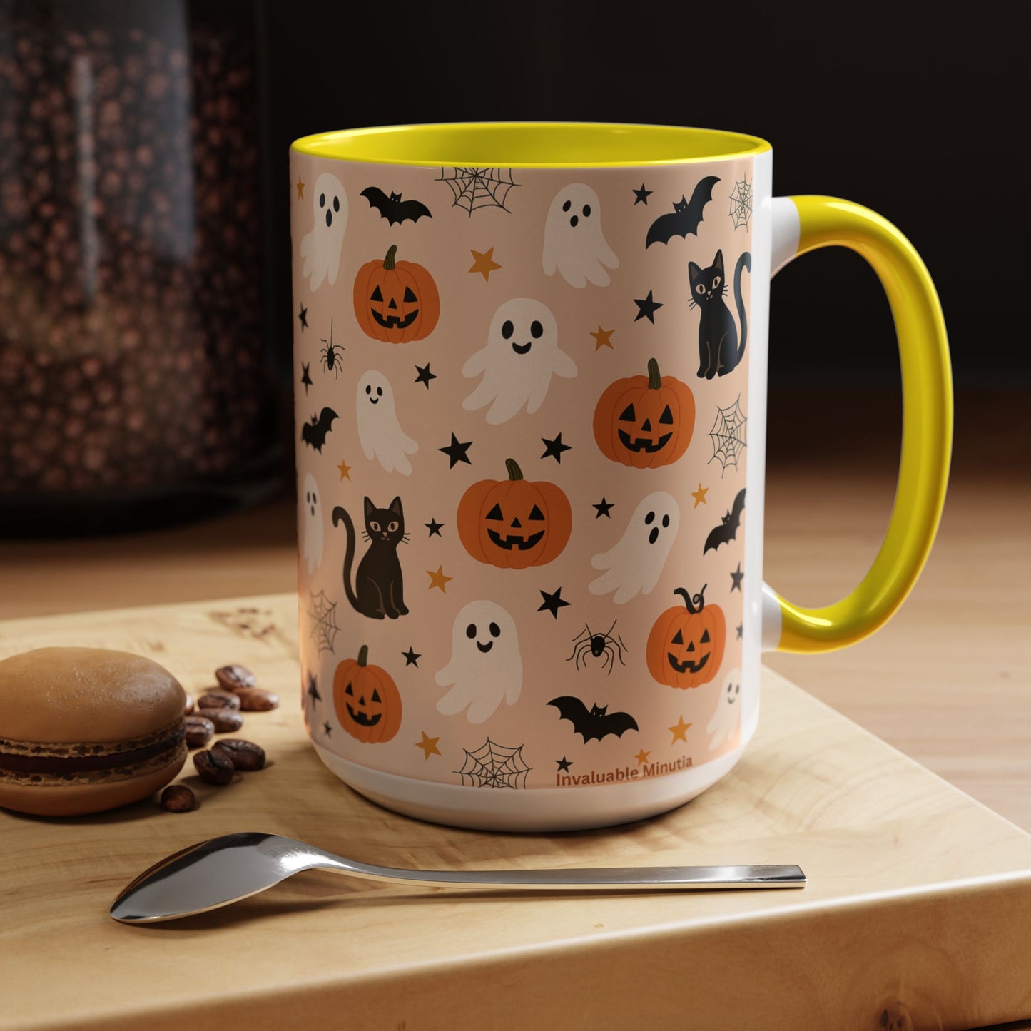 Halloween Color Accent Mug β Ghosts, Pumpkins & Black Cats, Fall Coffee Cup (11oz & 15oz) β Boutique Spooky Season Drinkware