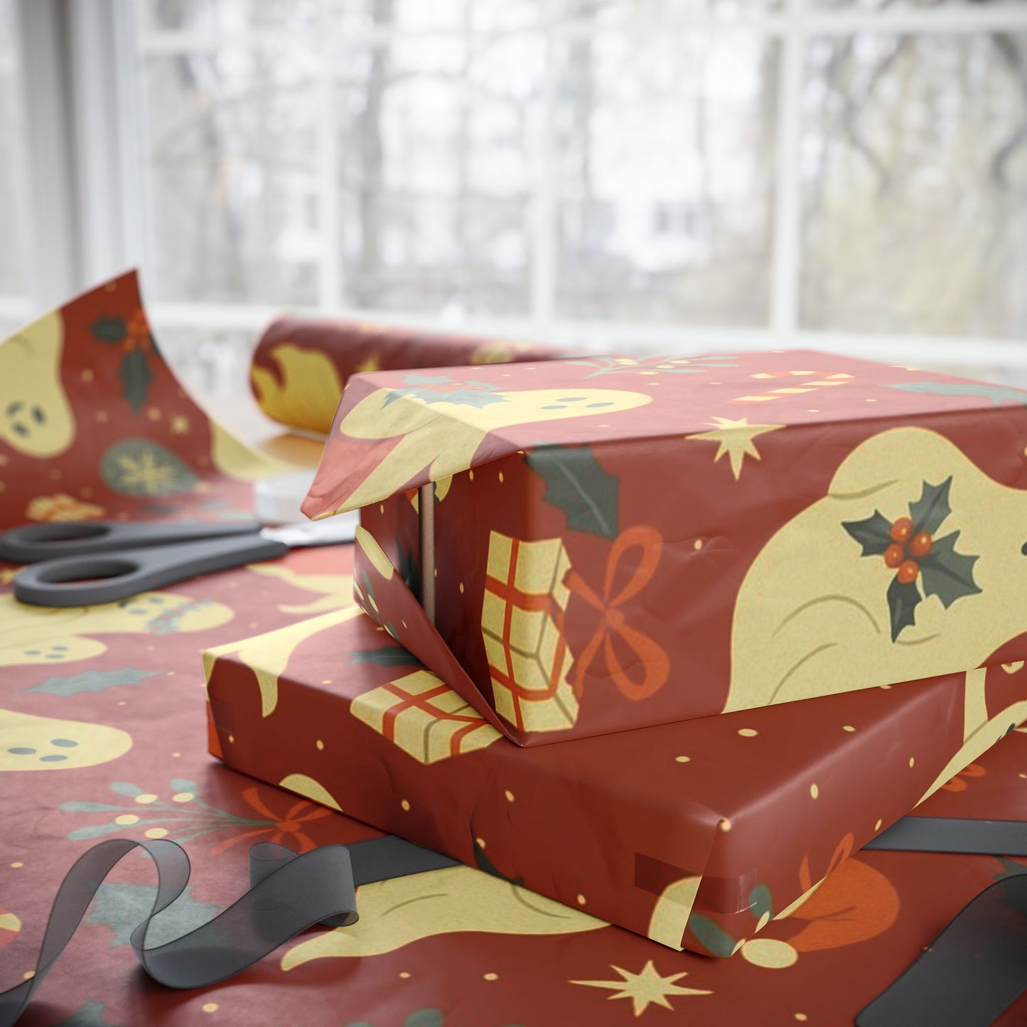 Vintage Holiday Ghosties - Luxury Holiday Wrapping Paper, Victorian Ghost Gift Wrap, 30" Roll (Matte/Gloss)