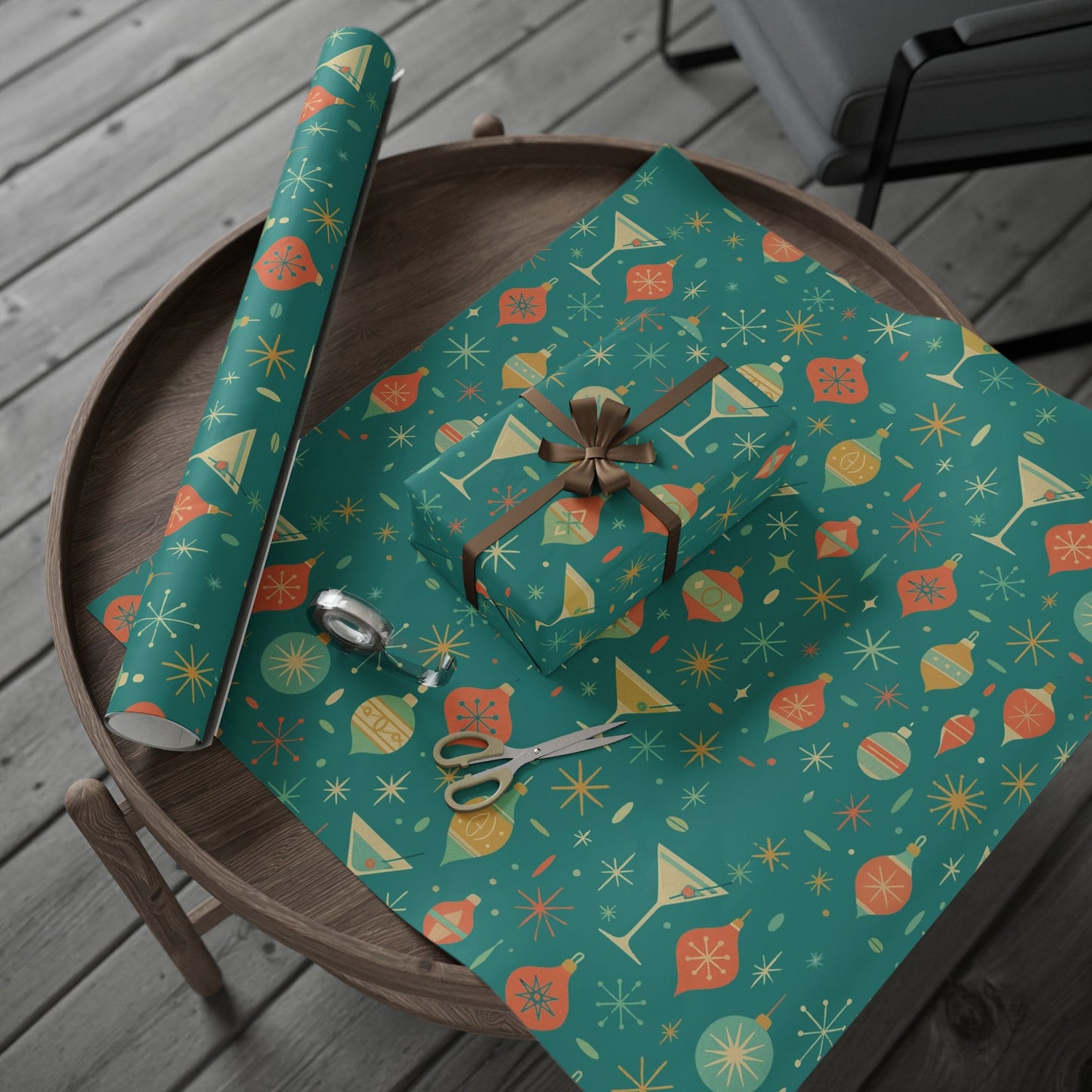 Atomic Christmas Cocktail – Mid-Century Holiday Wrapping Paper, Retro Martini Gift Wrap, 30" Roll (Matte/Gloss)