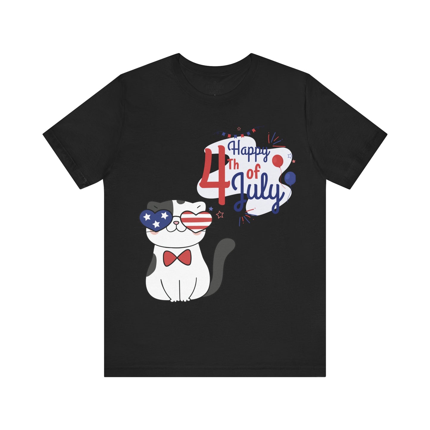 Patriotic Party Cat Tee – Happy 4th of July – Unisex Bella+Canvas Jersey Tee - 4th of July Tee