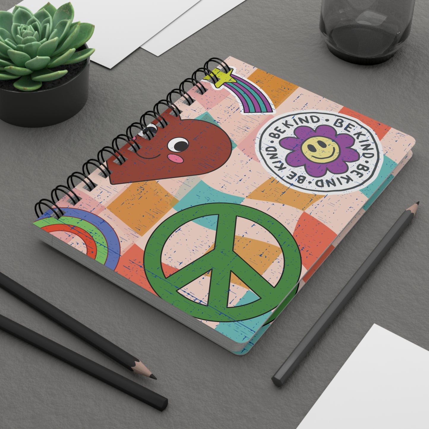 Spiral-Bound Journal Notebook Diary – “Good Vibes” Hardcover Gloss Notebook - Retro Vibes