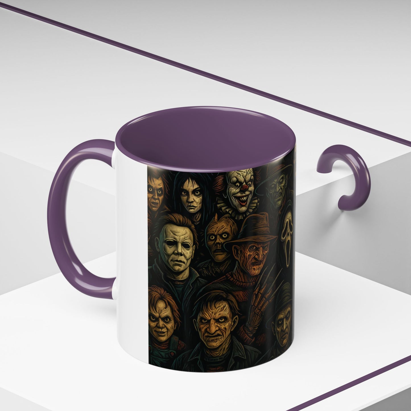 Horror Villain Collage Mug – 15oz & 11oz Ceramic Coffee Mug – Slasher Icons Halloween Gift – Goth Horrorcore Kitchen Decor