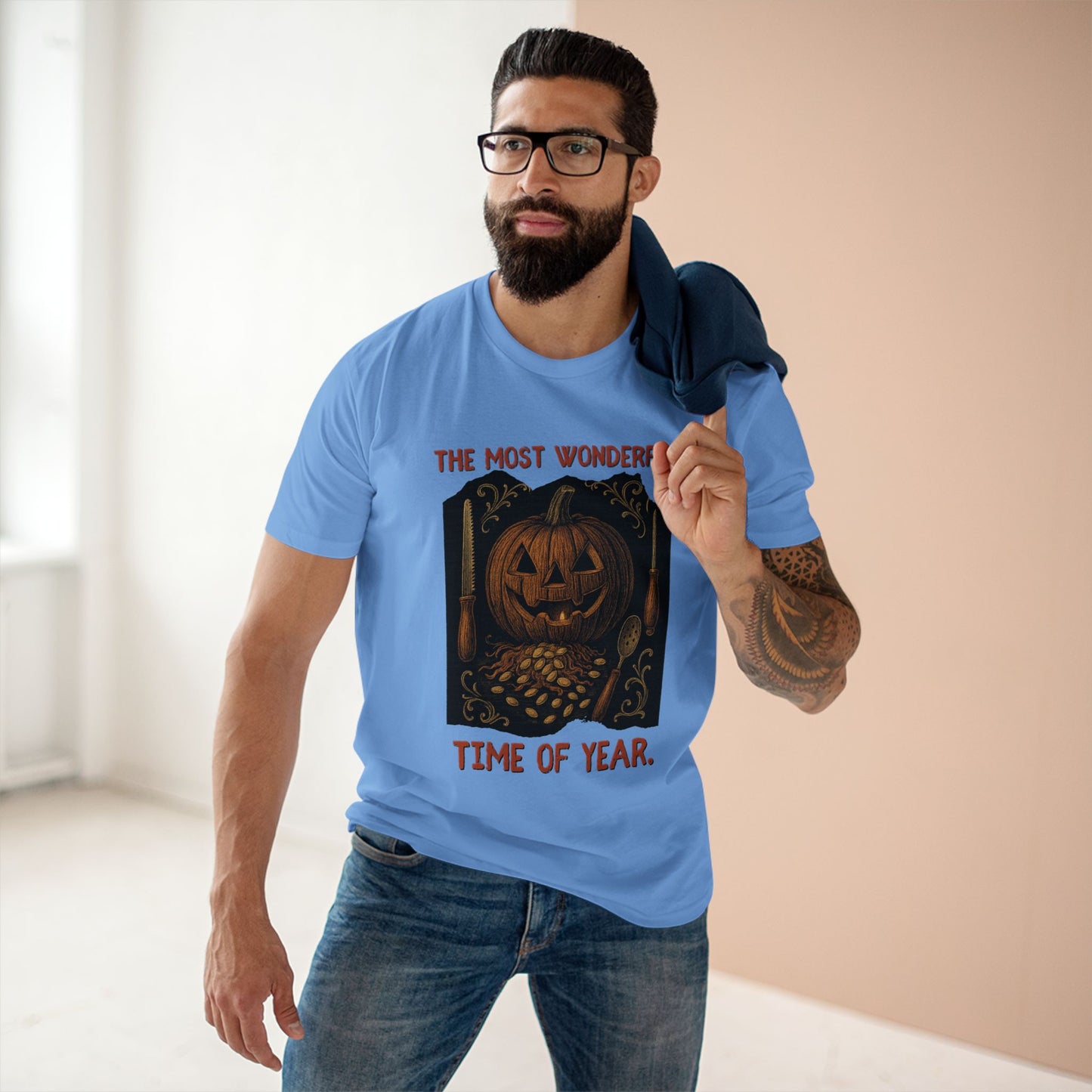 Halloween Jack-O’-Lantern Tee – “The Most Wonderful Time of Year” Vintage Pumpkin Carving Shirt | AS Colour 5001 Unisex