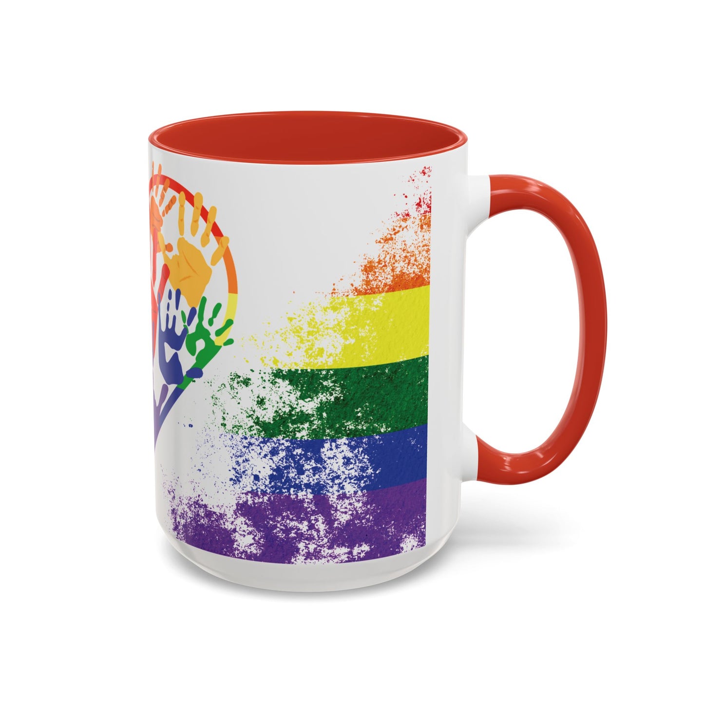 Handprint Heart Pride Mug | Rainbow Splash Ceramic Cup | 11oz & 15oz