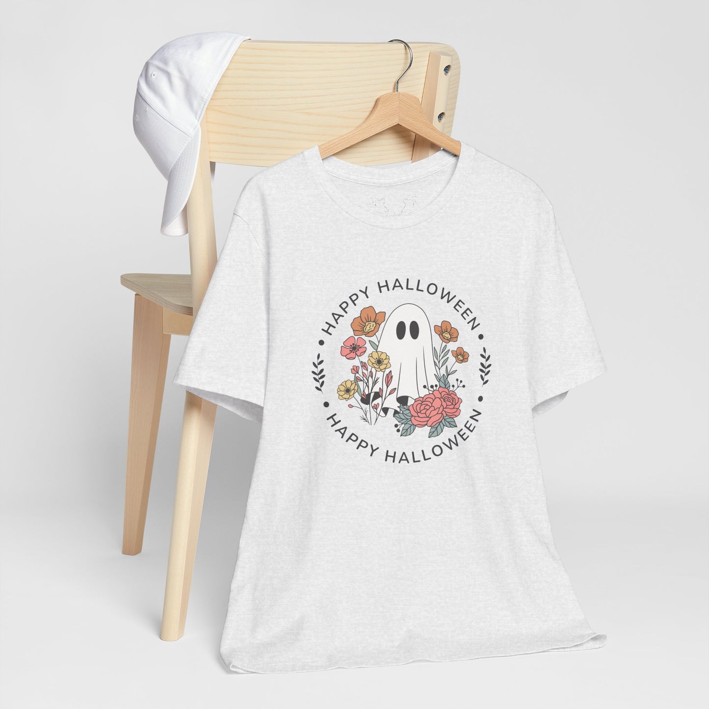Happy Halloween Floral Ghost Tee – Bella+Canvas 3001