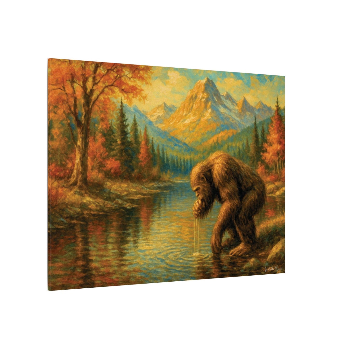 Bigfoot Lake Canvas Print – Autumn Mountain Landscape, Boutique Fine Art Style, Horizontal Nature Wall Art