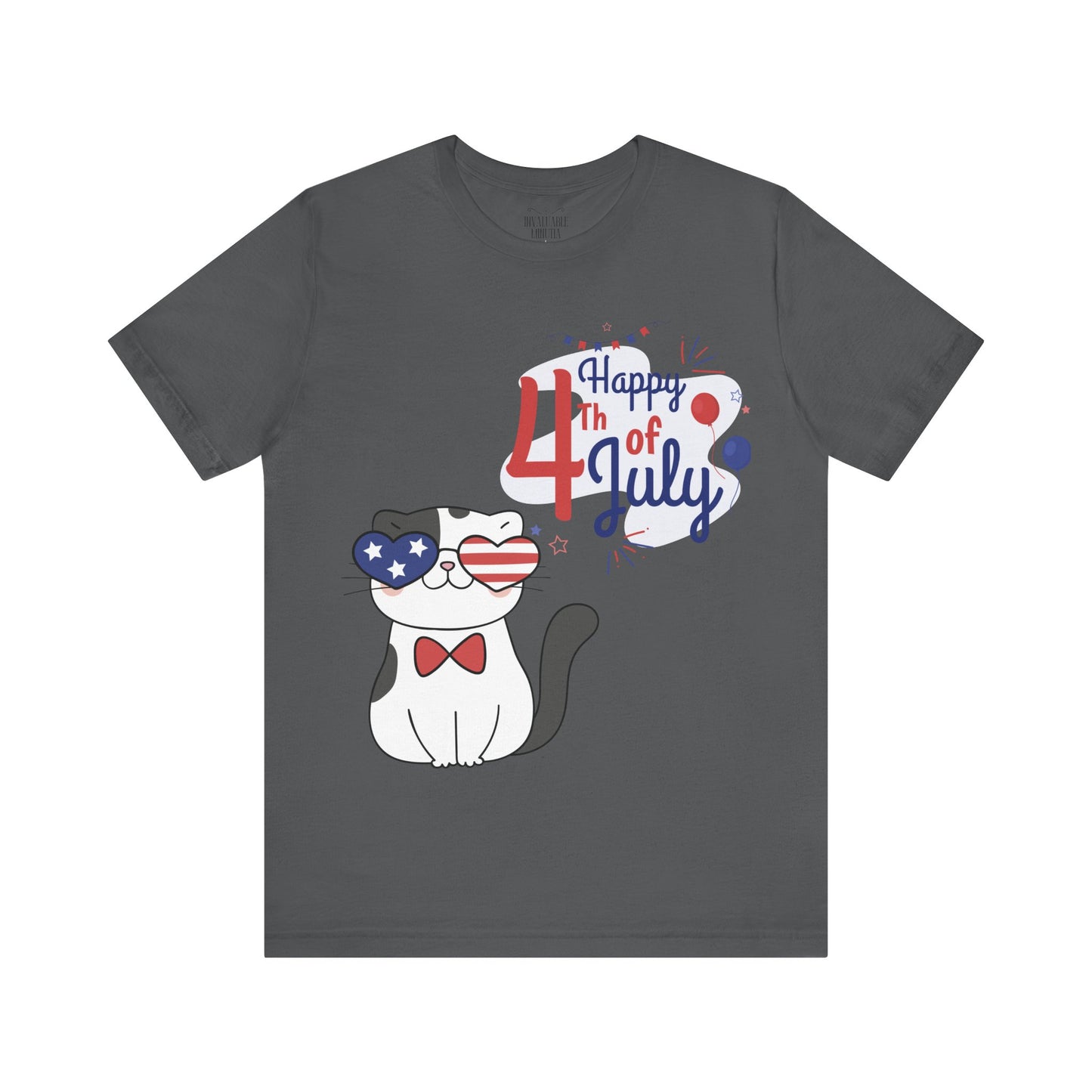 Patriotic Party Cat Tee – Happy 4th of July – Unisex Bella+Canvas Jersey Tee - 4th of July Tee