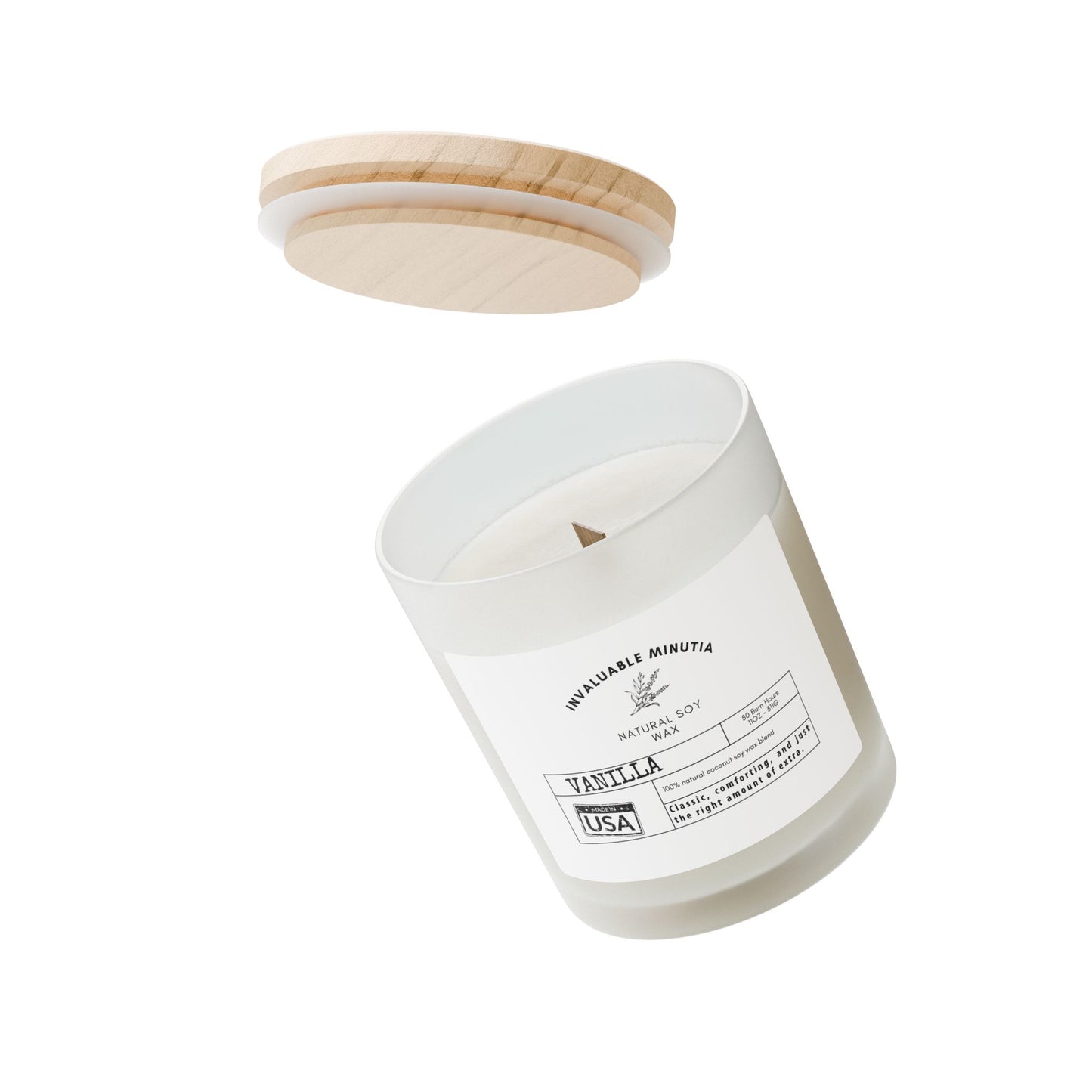 11oz Frosted Glass Natural Soy Wax Candle with Wooden Wick – Available in 9 Scents