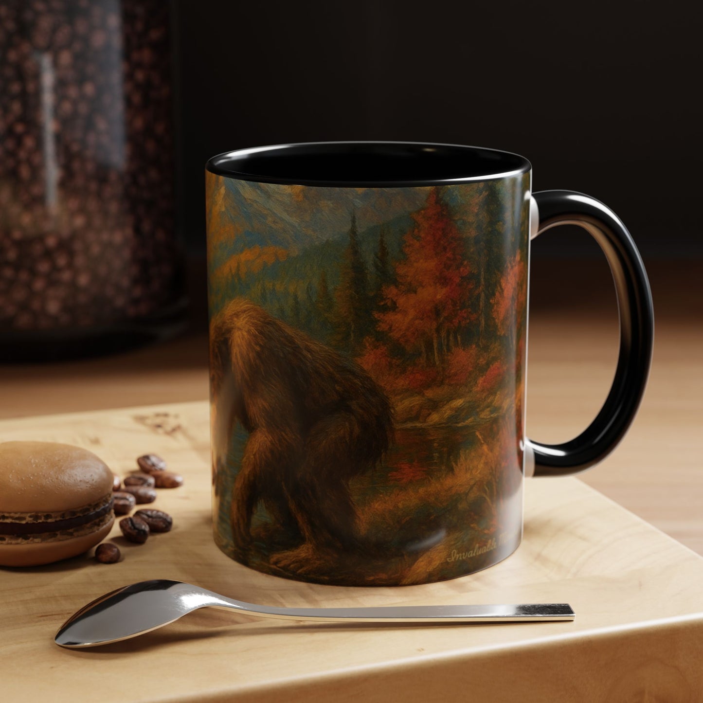 Bigfoot River Scene Mug | Autumn Wilderness Accent Coffee Mug (11oz/15oz)