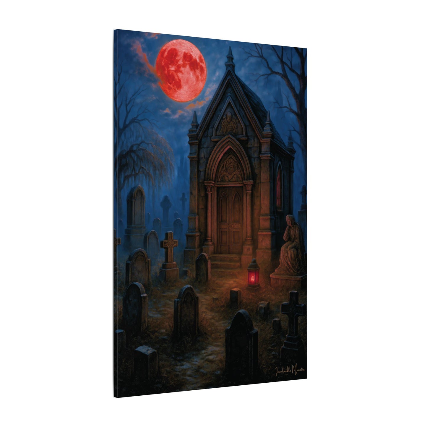 "Blood Moon Mausoleum" – Gothic Graveyard Fine Art Matte Canvas Print (Vertical)