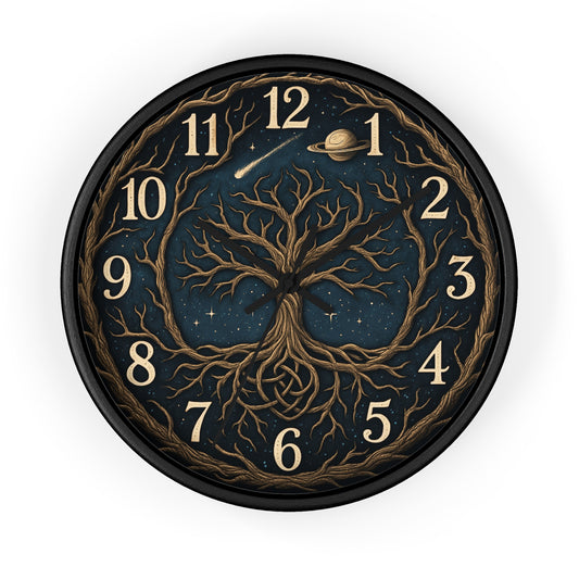 Väggklocka med livets träd i himlen, färgglad heminredning, unik present, bohemisk väggkonst, rumsdekoration, rolig klocka