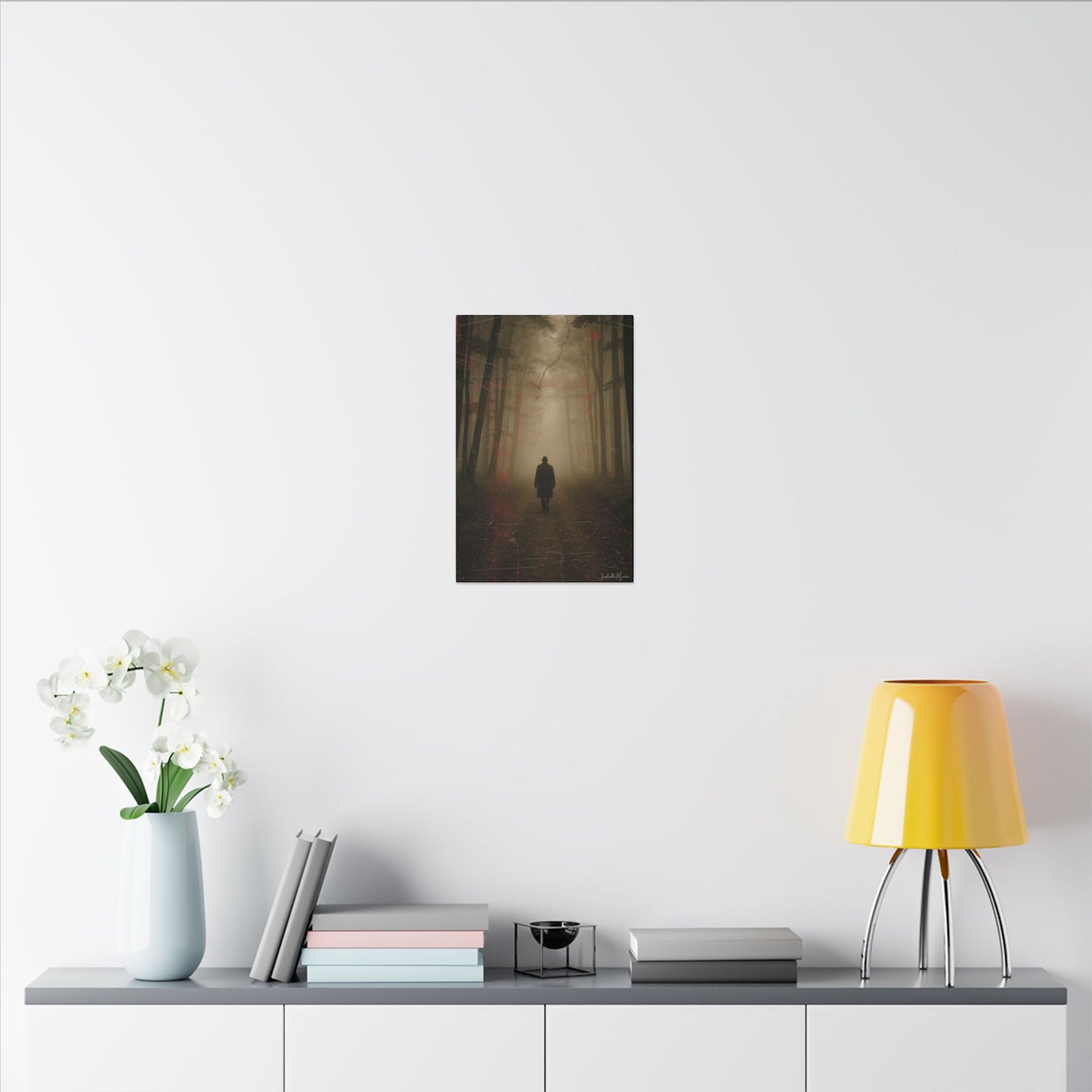 Vertical Foggy Forest Canvas Print – 'The Wanderer' | Moody Wall Art, Atmospheric Decor, Gothic Forestcore Vibes