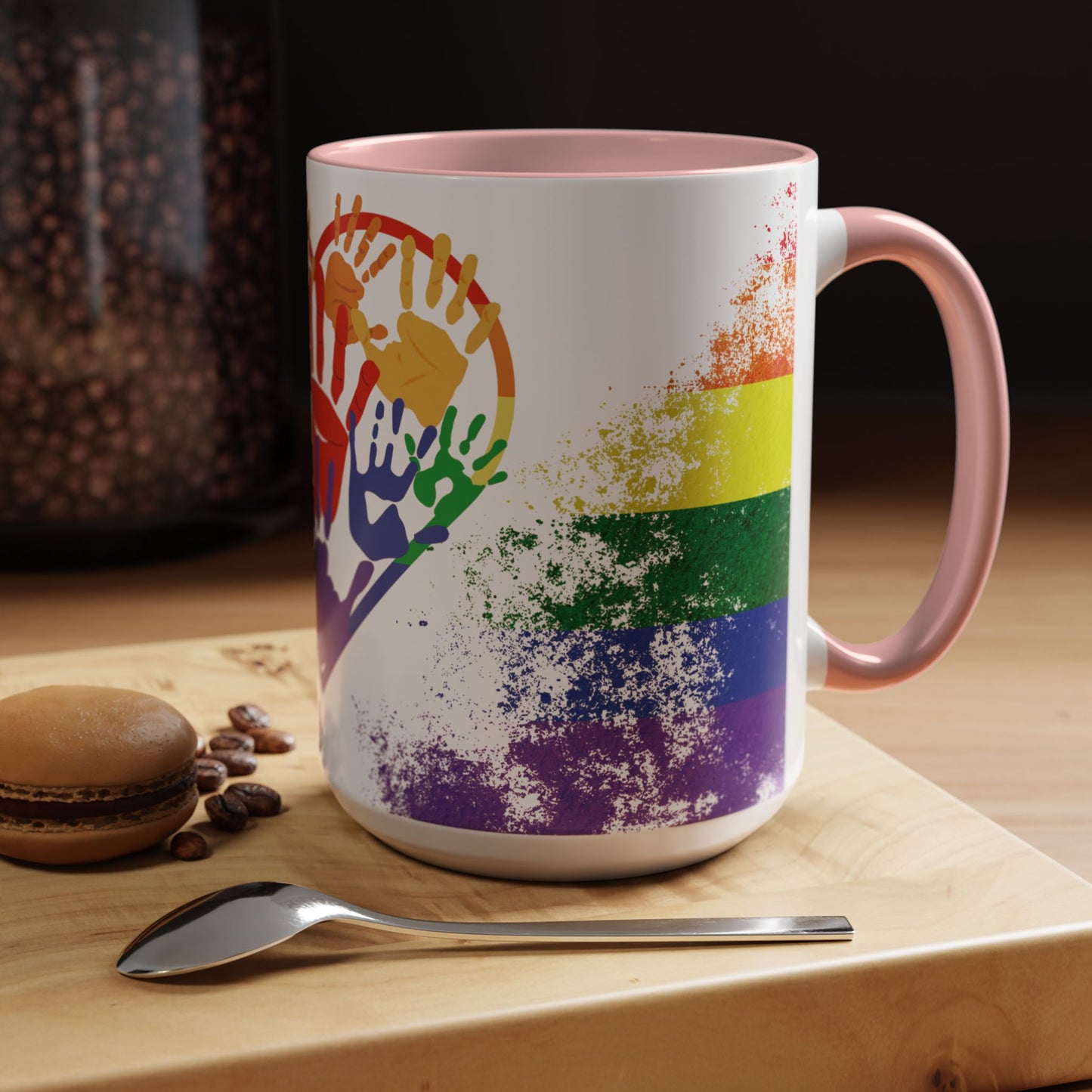 Handprint Heart Pride Mug | Rainbow Splash Ceramic Cup | 11oz & 15oz