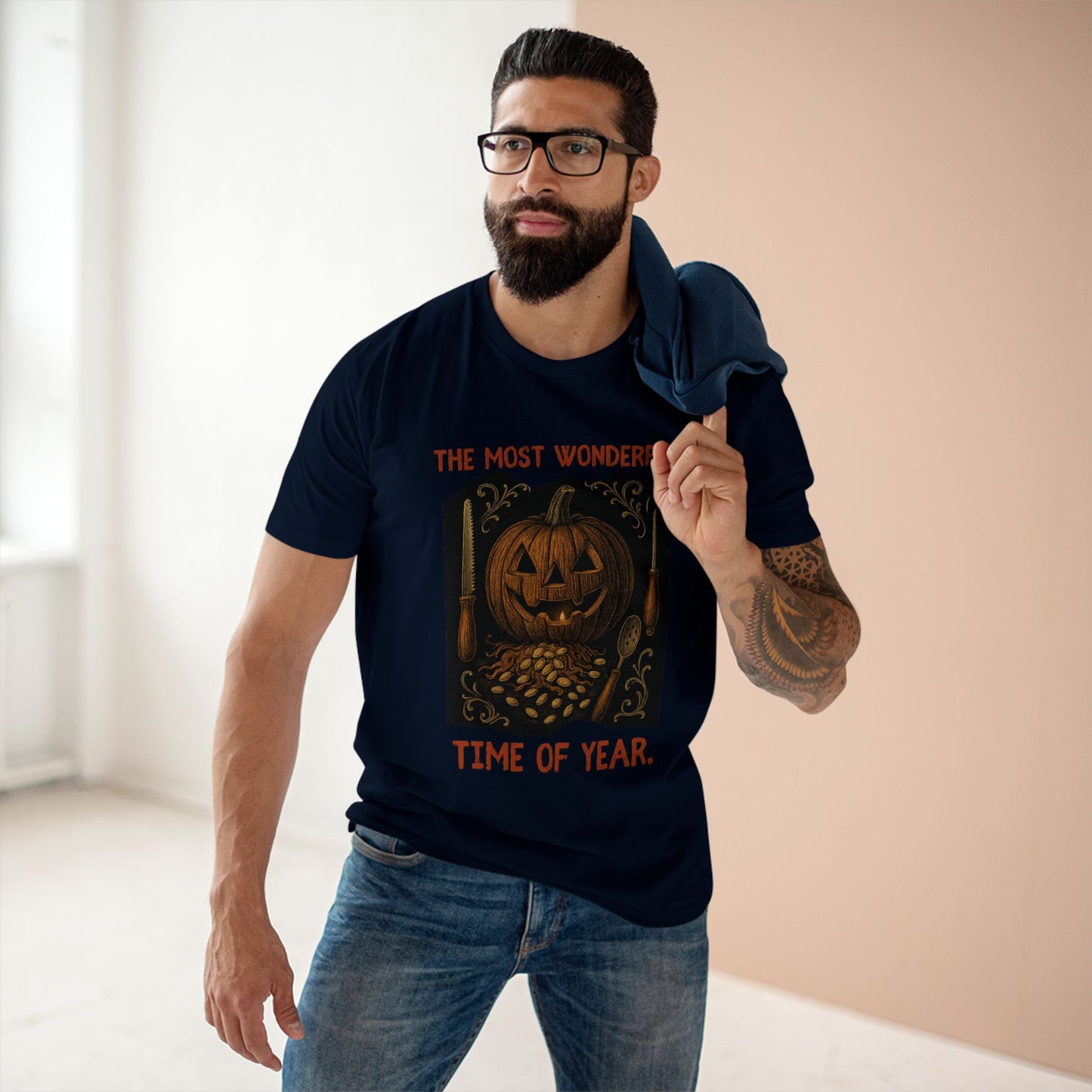 Halloween Jack-O’-Lantern Tee – “The Most Wonderful Time of Year” Vintage Pumpkin Carving Shirt | AS Colour 5001 Unisex