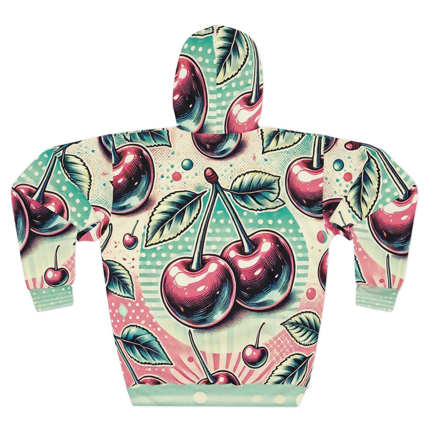 Vintage Cherry Pop All Over Print Unisex Pullover Hoodie - Retro Style for Cozy Days