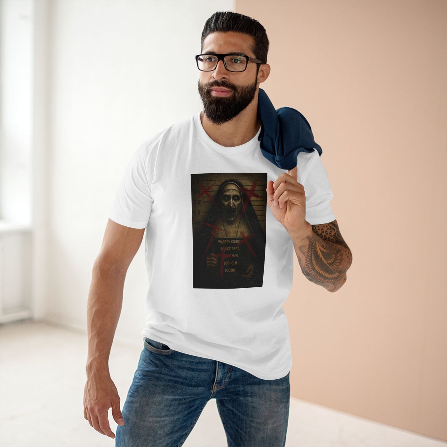 Possessed Nun Mugshot T-Shirt β Premium AS Colour 5001 Horrorcore Tee