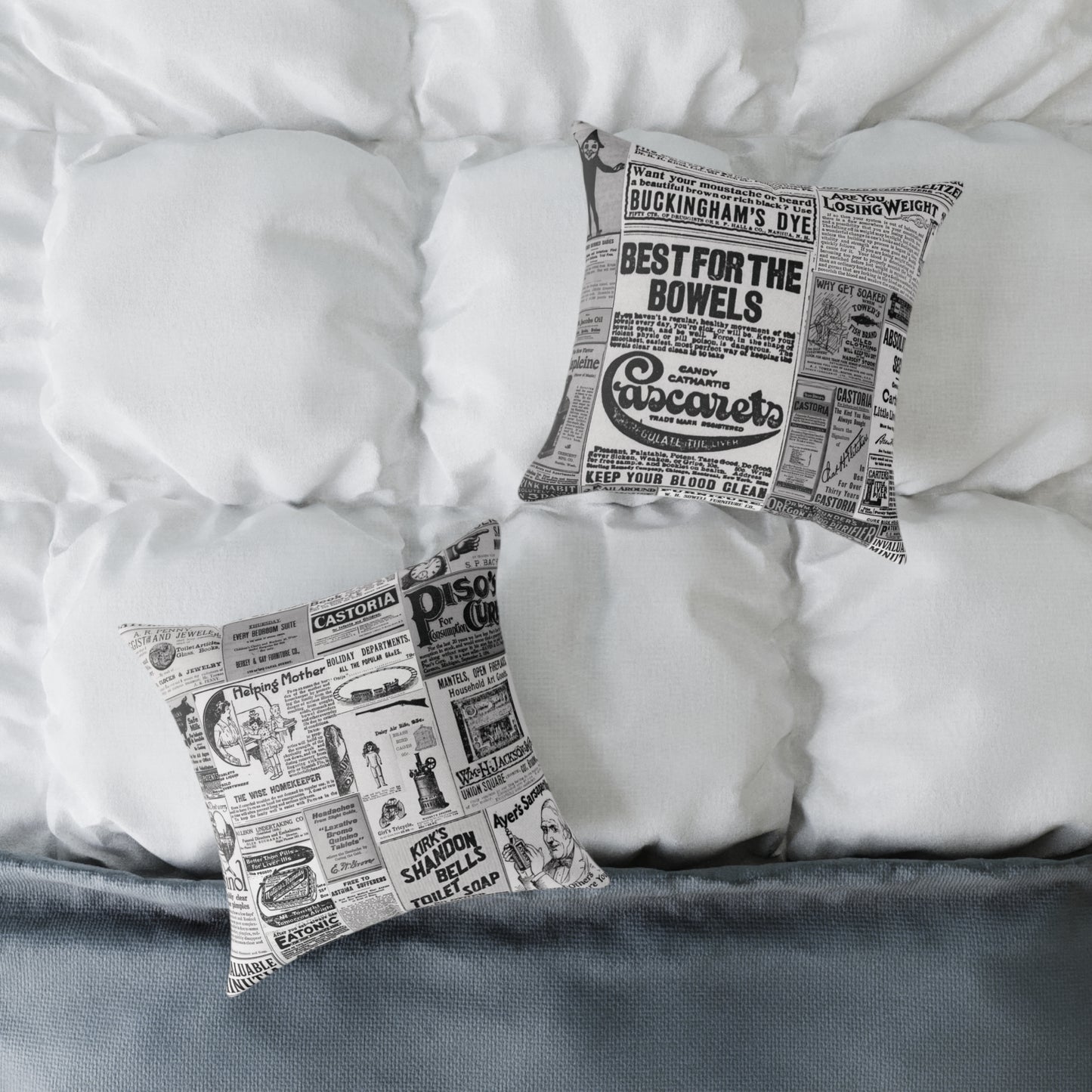 Occult Americana β 1800s Vintage Newspaper Ads Collage Art - Canvas Throw Pillow Version 2