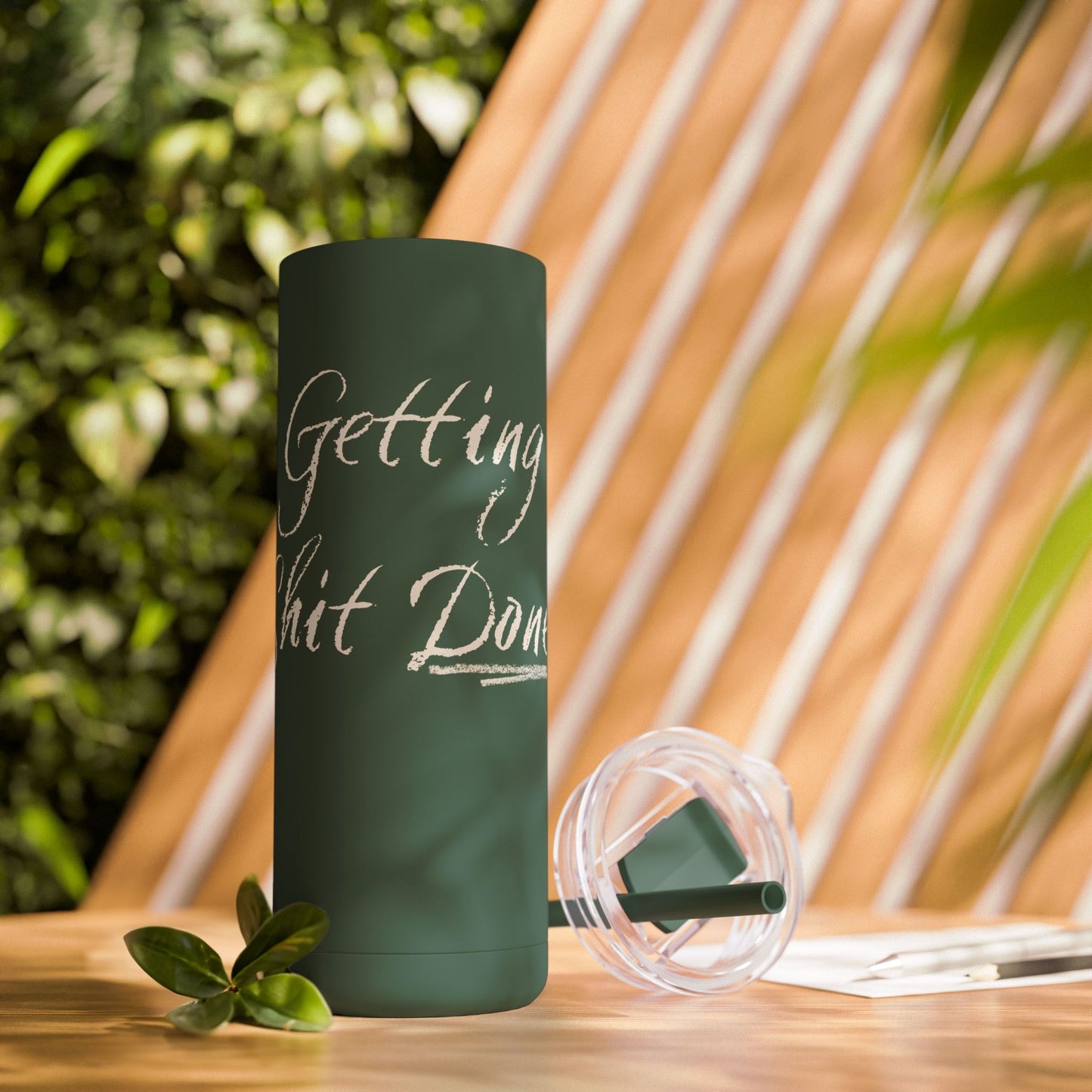 “Getting Shit Done” Matte Tumbler – 20oz Maars Skinny Tumbler with Straw | Chalk Script Hydration Statement