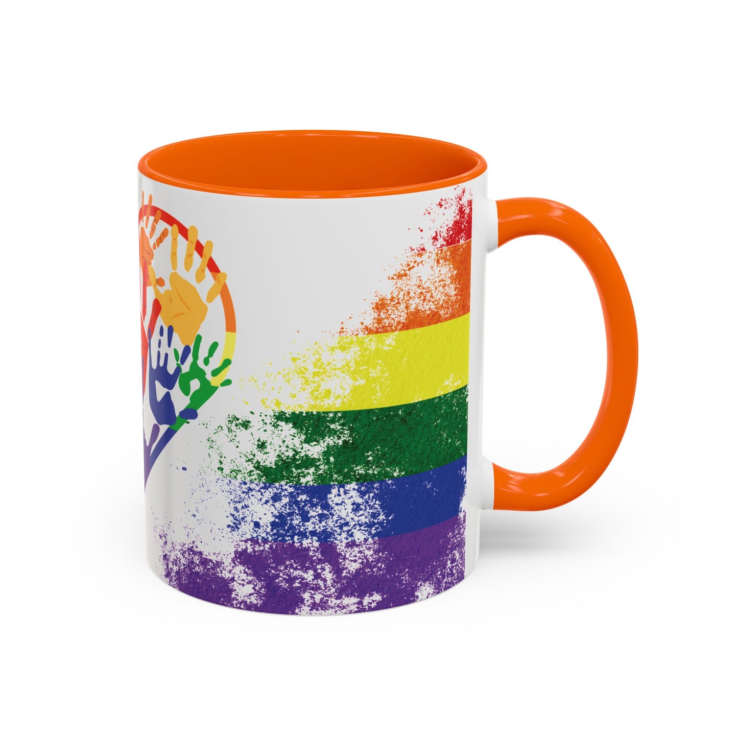 Handprint Heart Pride Mug | Rainbow Splash Ceramic Cup | 11oz & 15oz