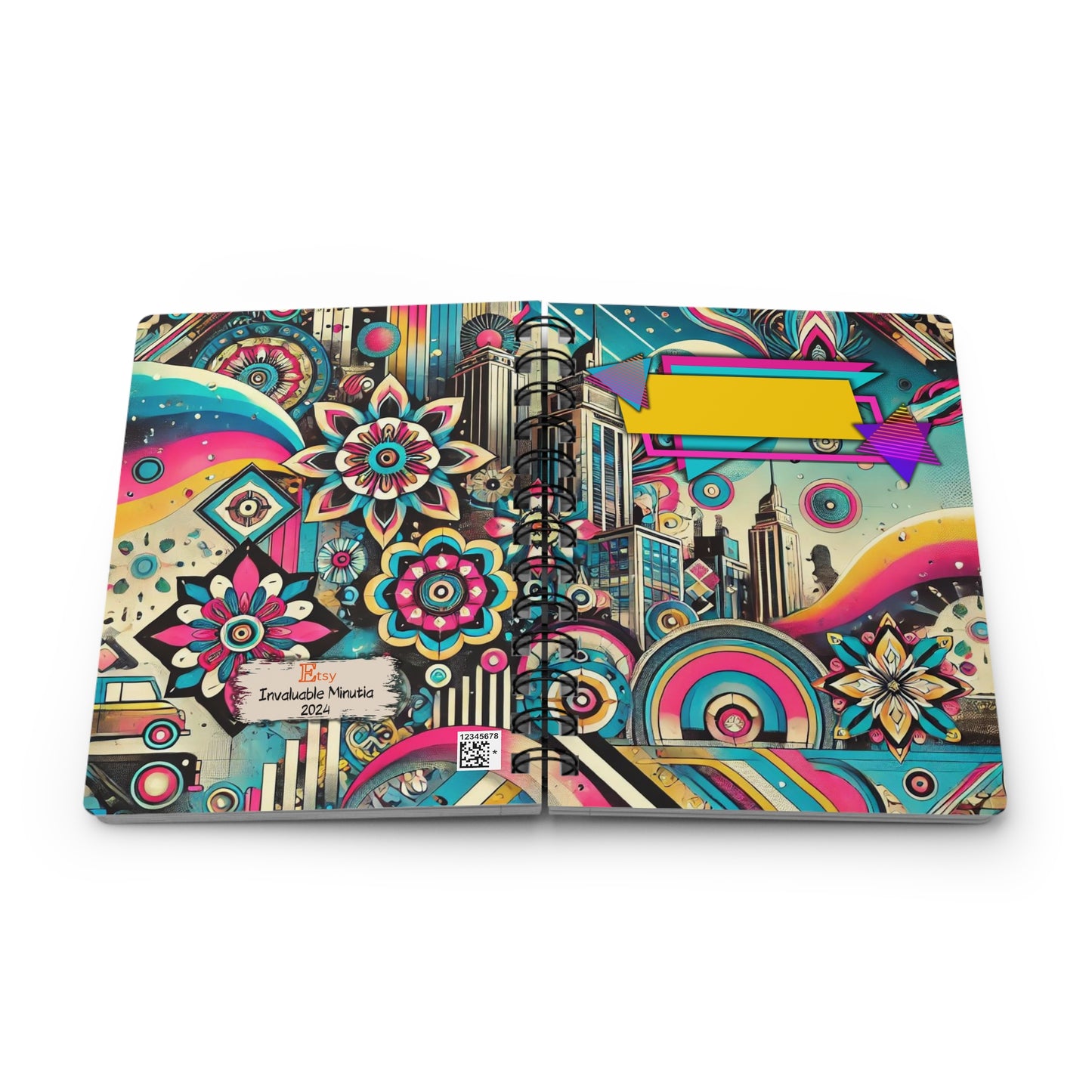 Spiral-Bound Glossy Cover Journal – “Retro Daydream” 80s-Inspired Funky Notebook, Diary, Journal