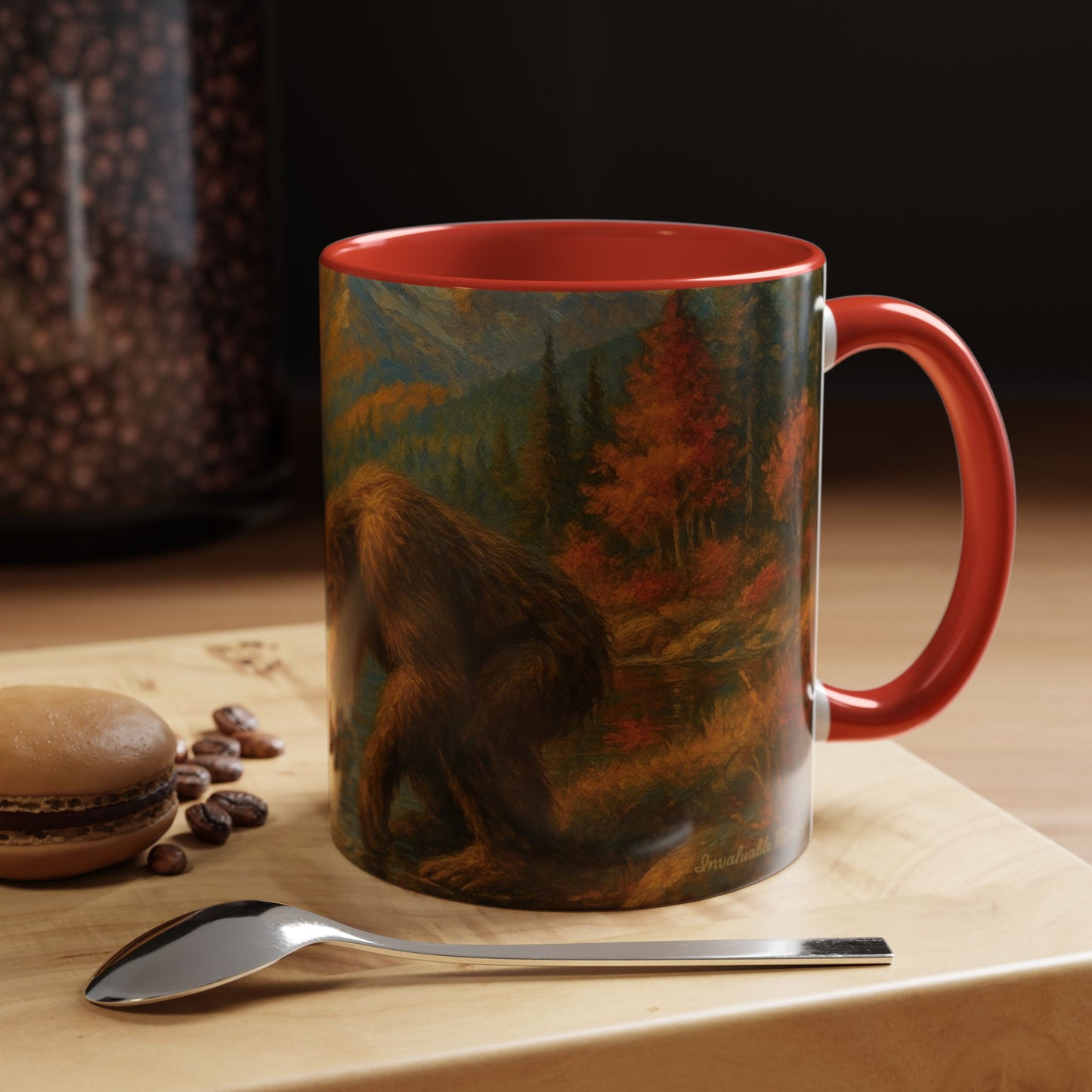 Bigfoot River Scene Mug | Autumn Wilderness Accent Coffee Mug (11oz/15oz)