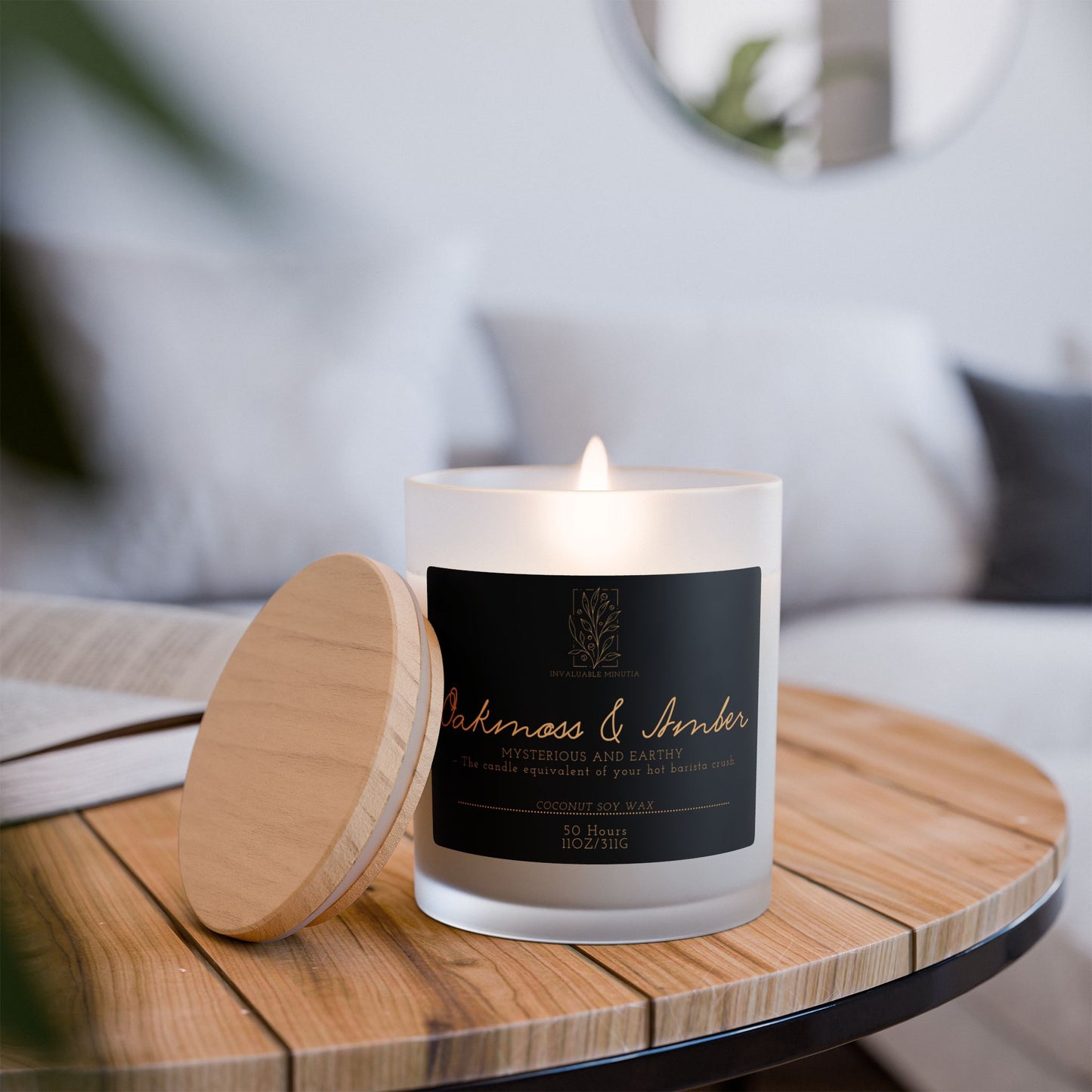 11oz Frosted Glass Natural Soy Wax Candle with Wooden Wick – Available in 9 Scents