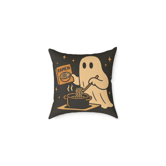 Ghost Making Ramen Canvas Throw Pillow – Spooky Chores Collection