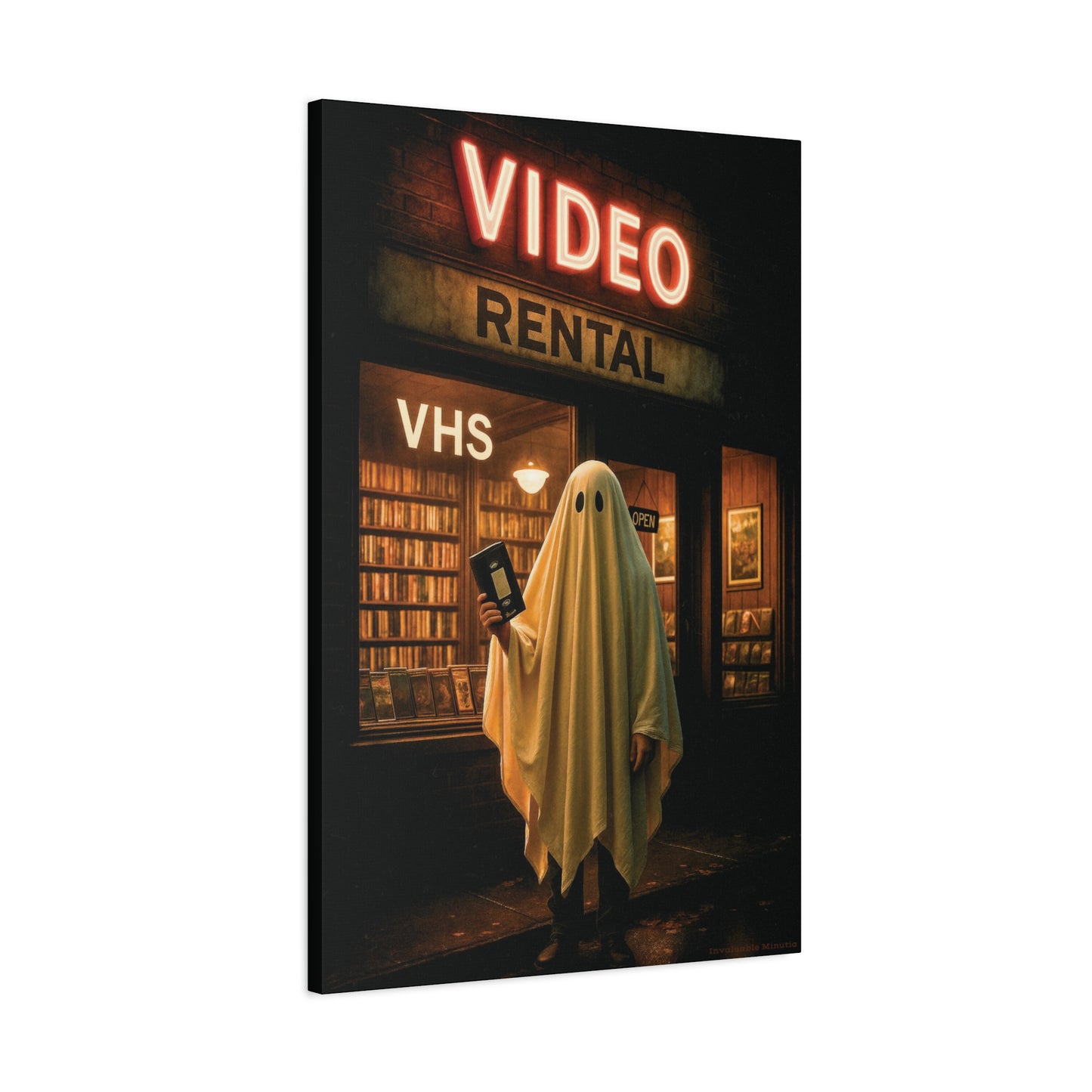 Retro Video Rental Ghost β VHS Nostalgia Matte Stretched Canvas Wall Art | 90s Spooky Decor