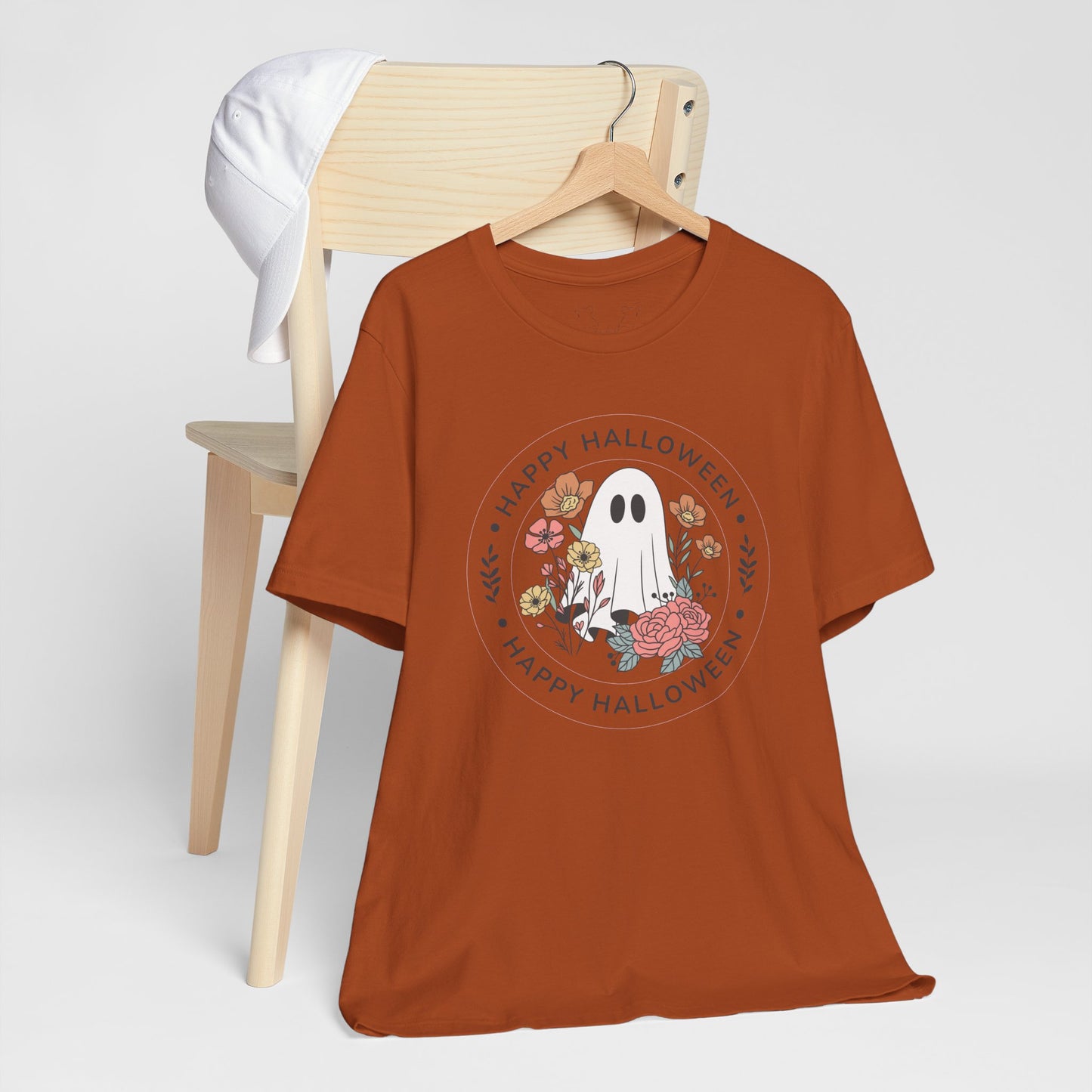 Happy Halloween Floral Ghost Tee – Bella+Canvas 3001