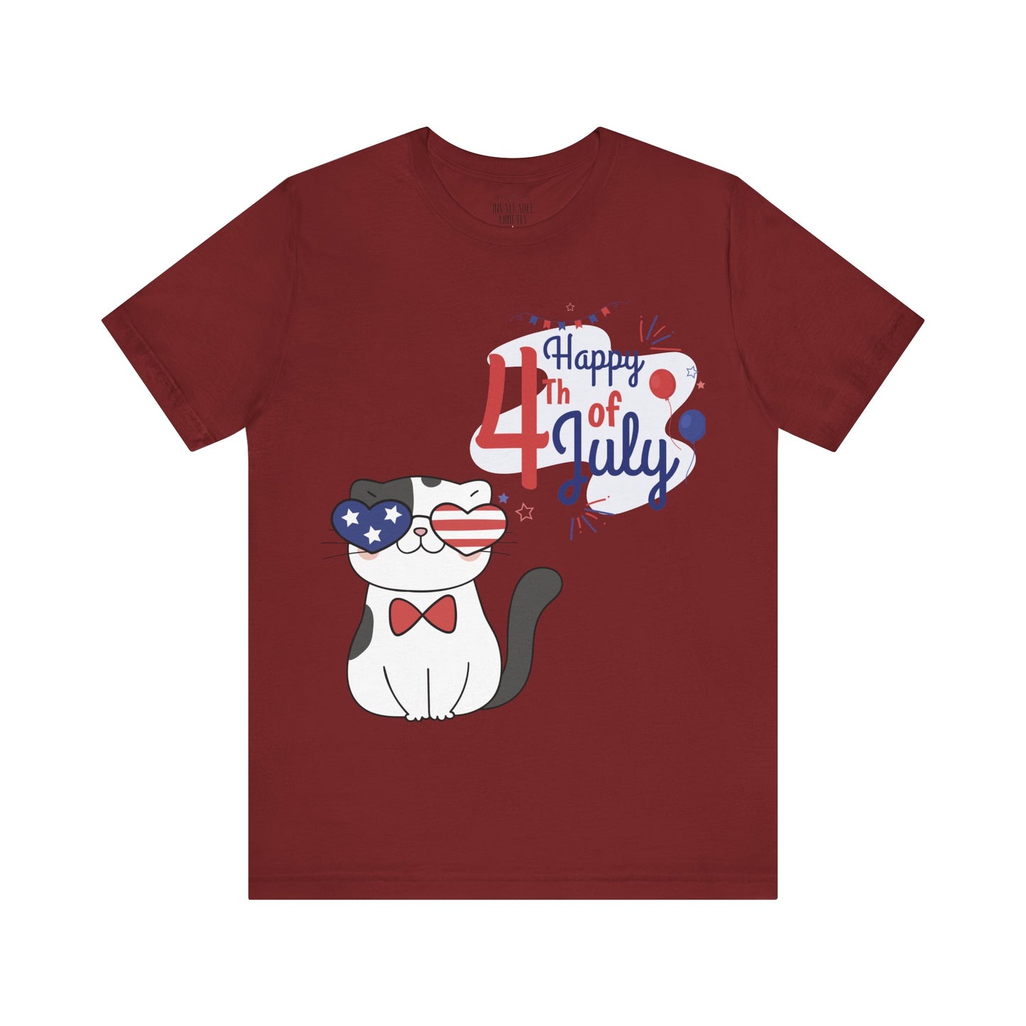 Patriotic Party Cat Tee – Happy 4th of July – Unisex Bella+Canvas Jersey Tee - 4th of July Tee