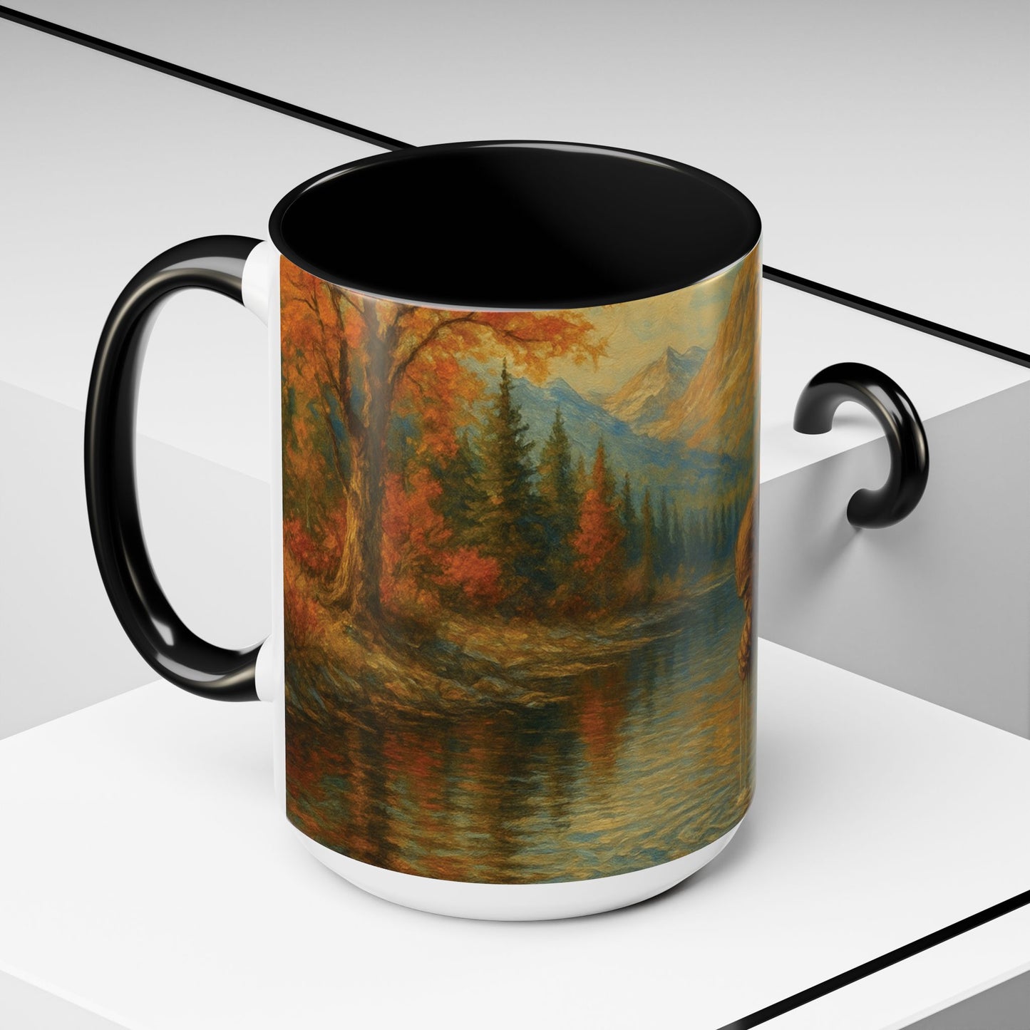 Bigfoot River Scene Mug | Autumn Wilderness Accent Coffee Mug (11oz/15oz)
