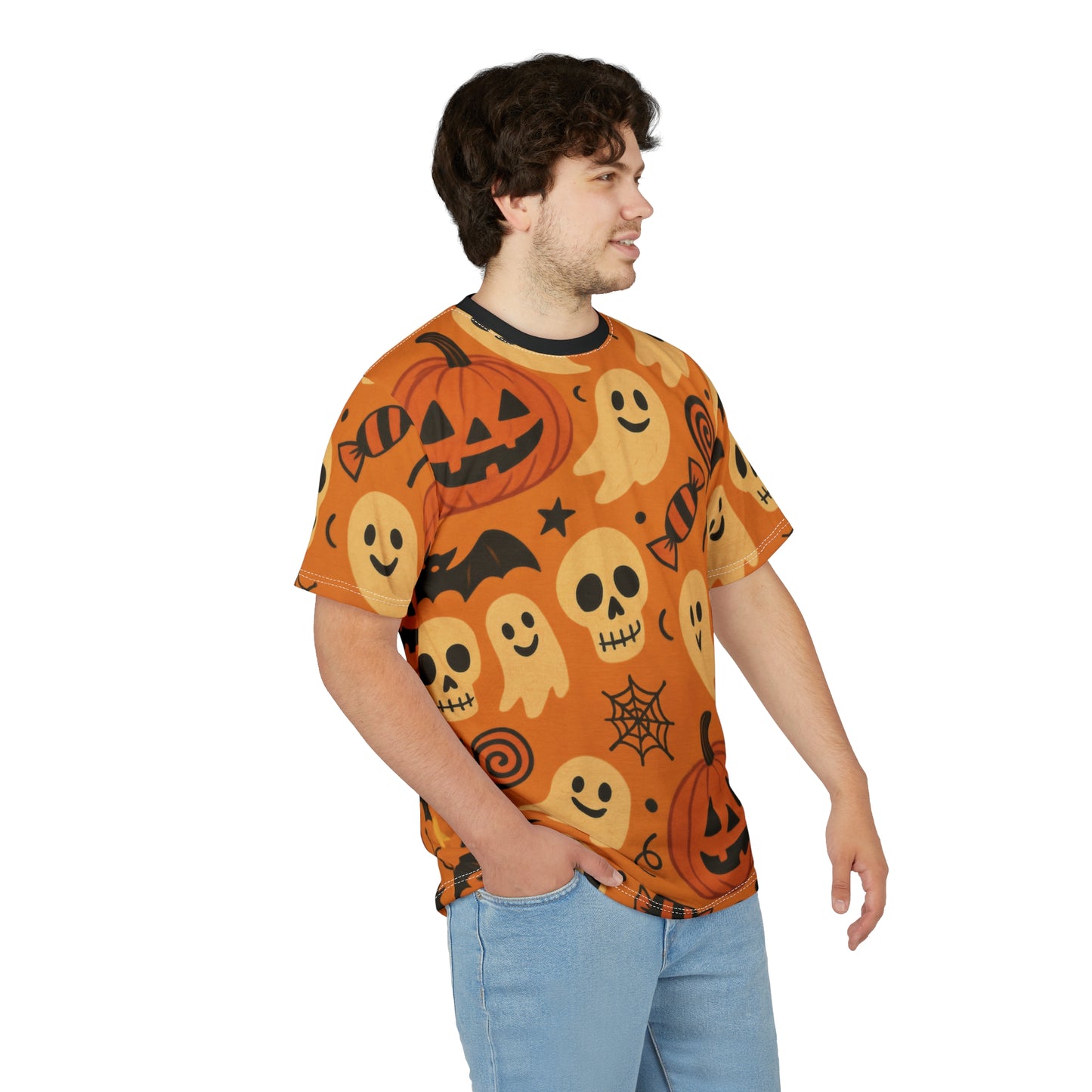 Trick or Treat All-Over Print Tee – Vintage Halloween Ghosts & Pumpkins