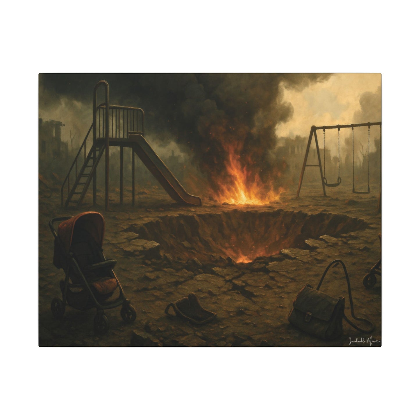 Apocalyptic Playground Canvas Print – Dark Surreal Landscape Wall Art – Post-Apocalyptic Home Décor