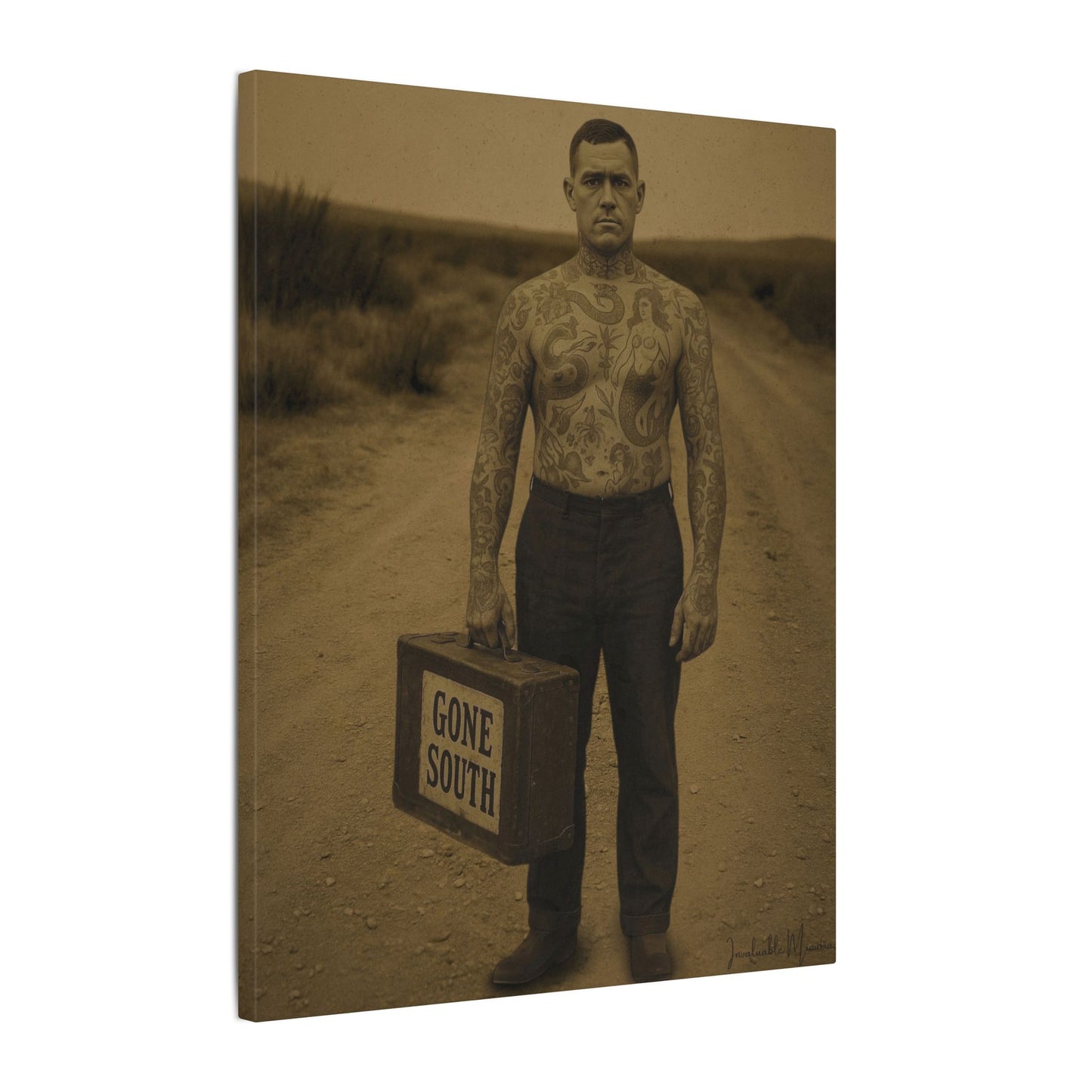 The Tattooed Man – Matte Canvas Print (Gallery-Wrapped) 0.75" – Vintage Circus-Inspired Canvas Wall Art