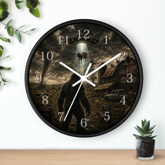 Bigfoot UFO Wall Clock – Sasquatch Alien Abduction Farm Art Clock
