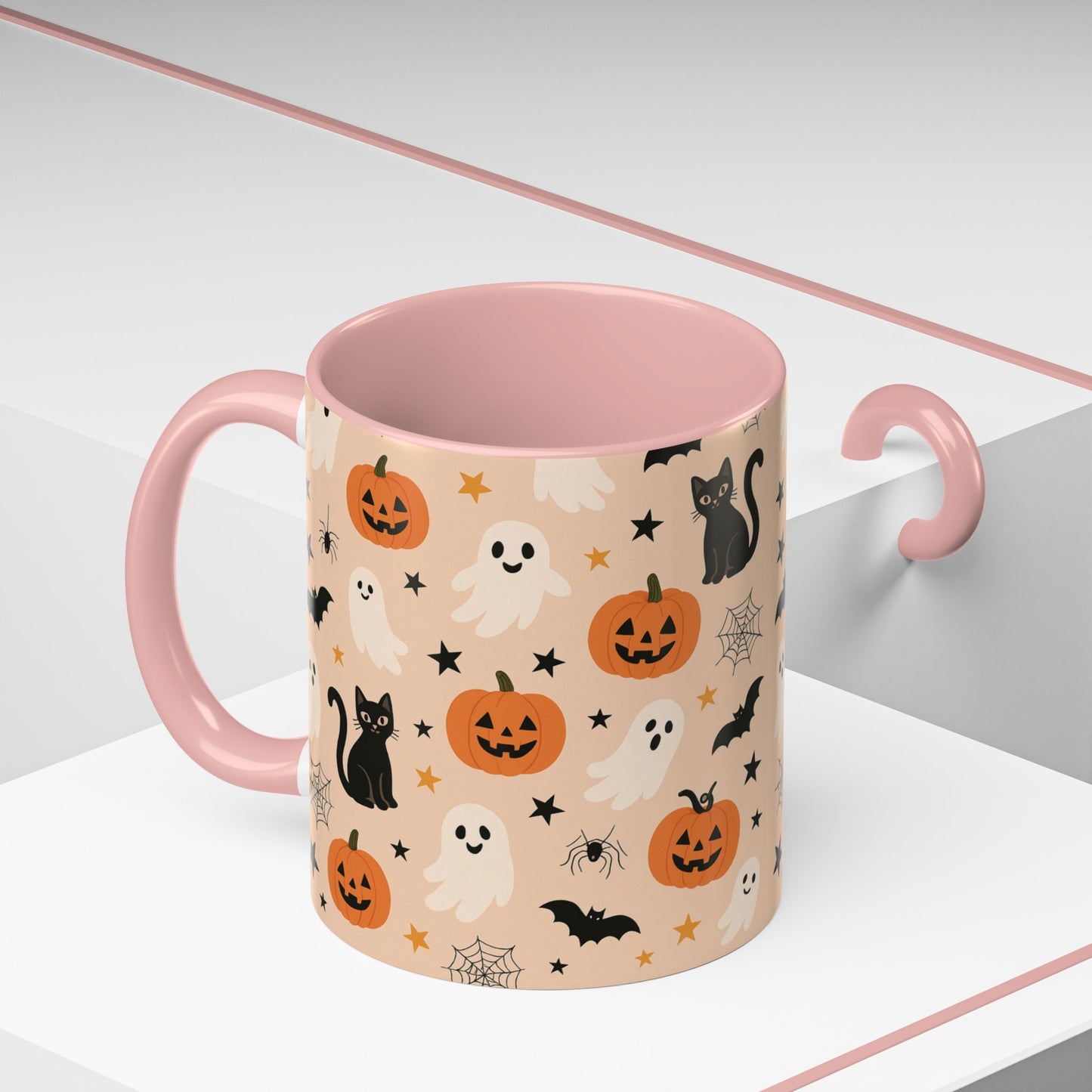 Halloween Color Accent Mug β Ghosts, Pumpkins & Black Cats, Fall Coffee Cup (11oz & 15oz) β Boutique Spooky Season Drinkware