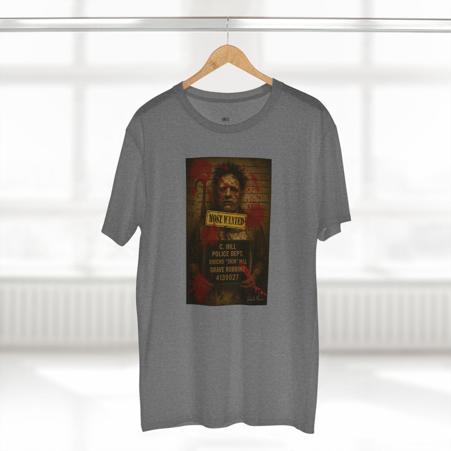 Leatherface Mugshot T-Shirt – Premium AS Colour 5001 Horror Tee