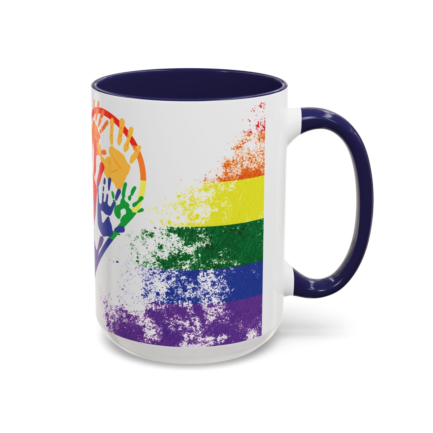 Handprint Heart Pride Mug | Rainbow Splash Ceramic Cup | 11oz & 15oz