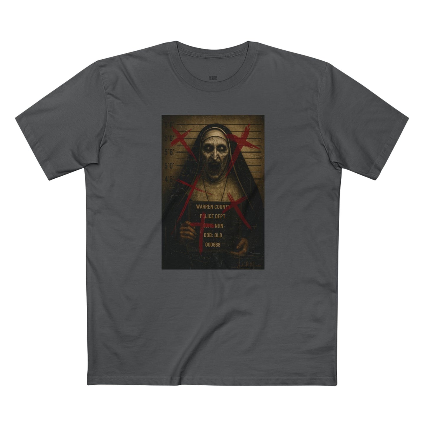 Possessed Nun Mugshot T-Shirt β Premium AS Colour 5001 Horrorcore Tee