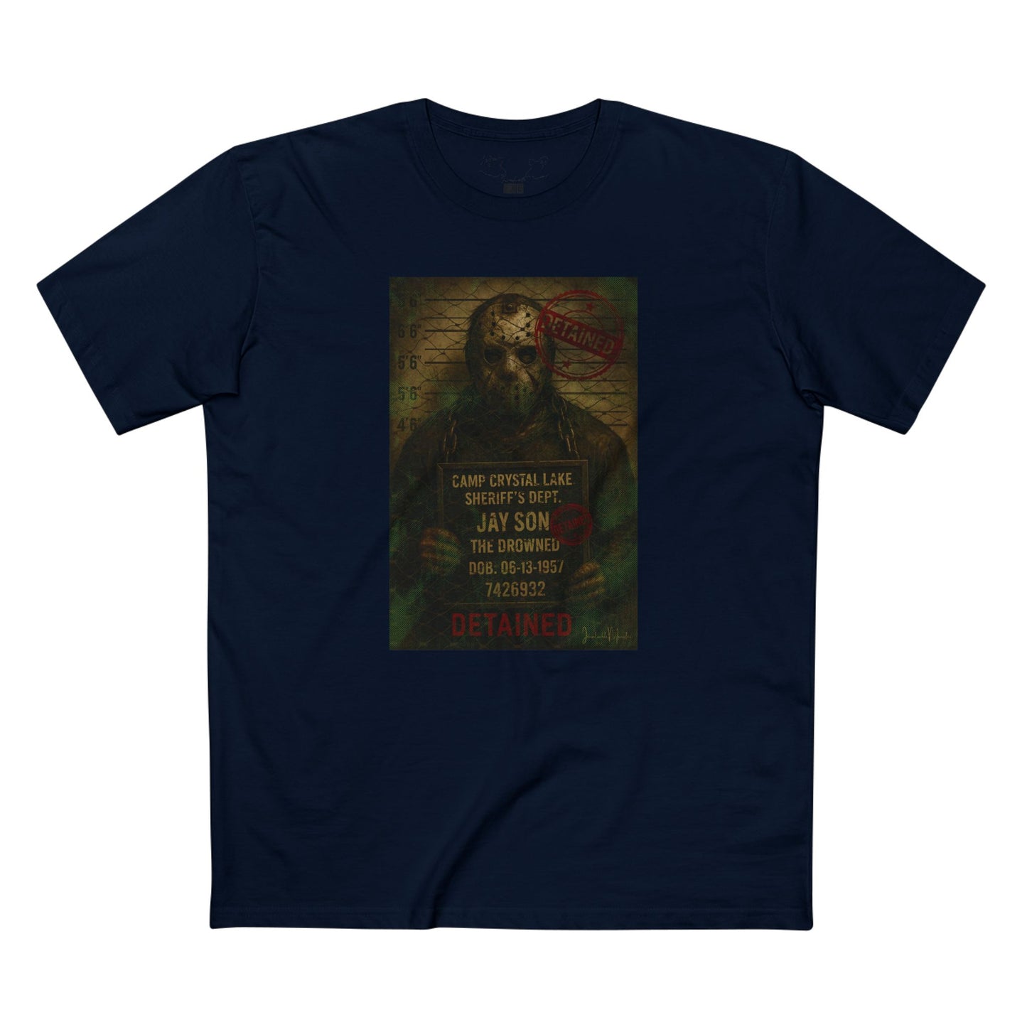 Jason Voorhees Horror Mugshot Tee โ Premium AS Colour 5001 Shirt