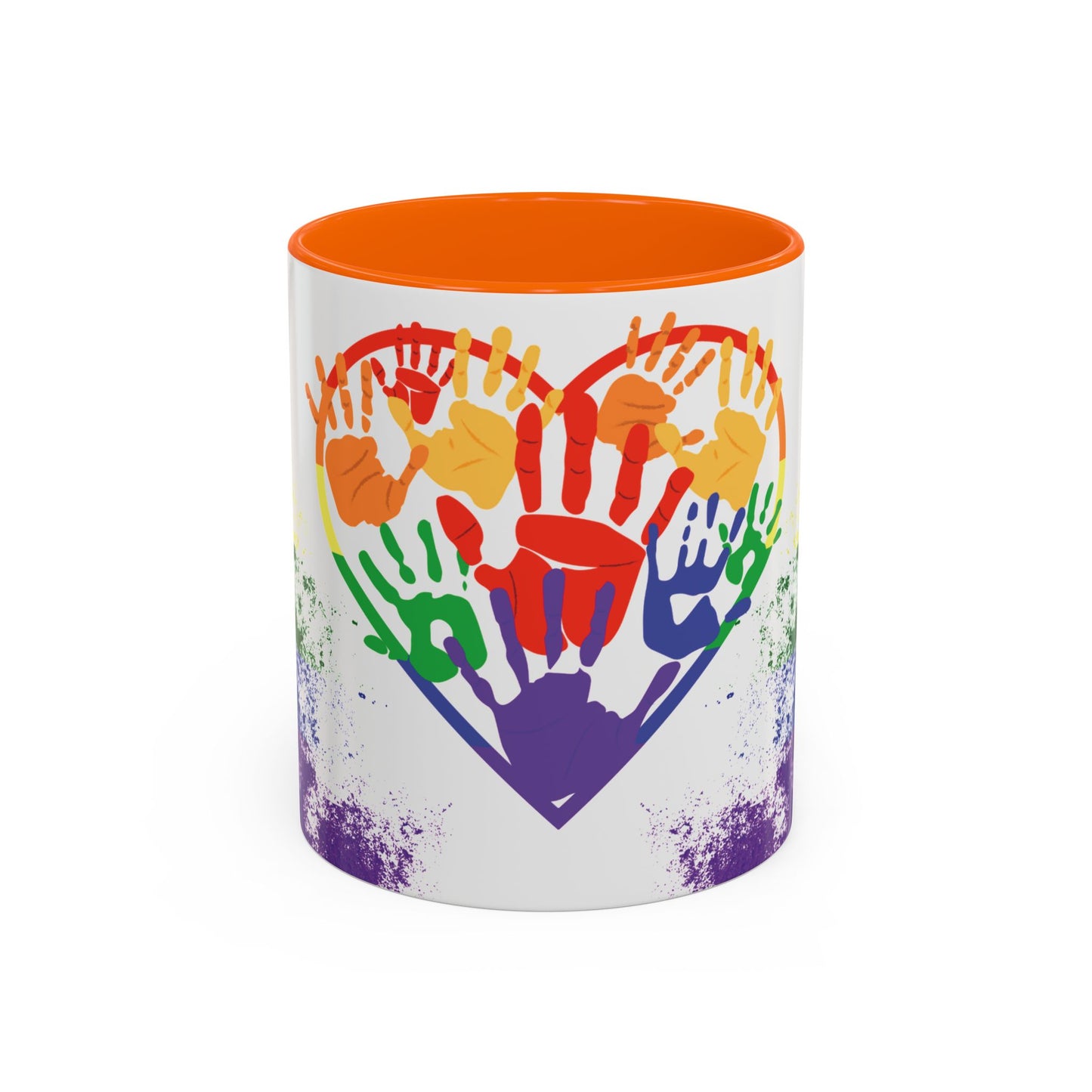 Handprint Heart Pride Mug | Rainbow Splash Ceramic Cup | 11oz & 15oz