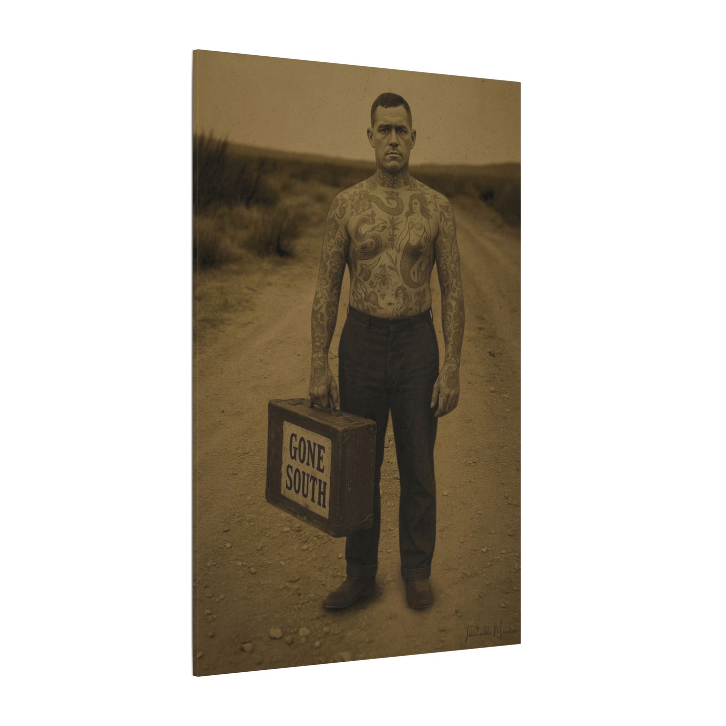 The Tattooed Man – Matte Canvas Print (Gallery-Wrapped) 0.75" – Vintage Circus-Inspired Canvas Wall Art