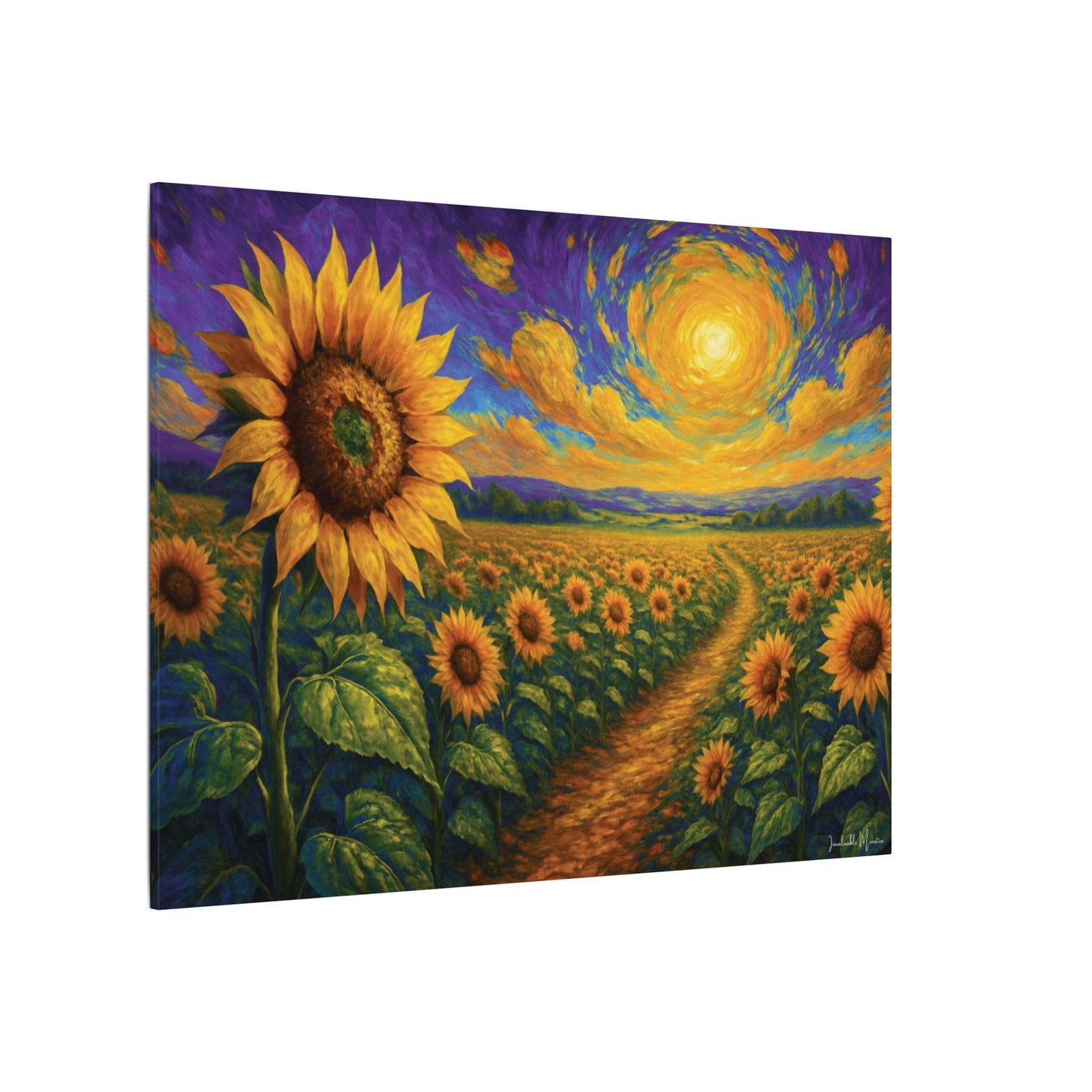 Sunflower Field Canvas Wall Art β Vibrant Golden Blooms, Van Gogh Inspired Sky, Horizontal Landscape Print