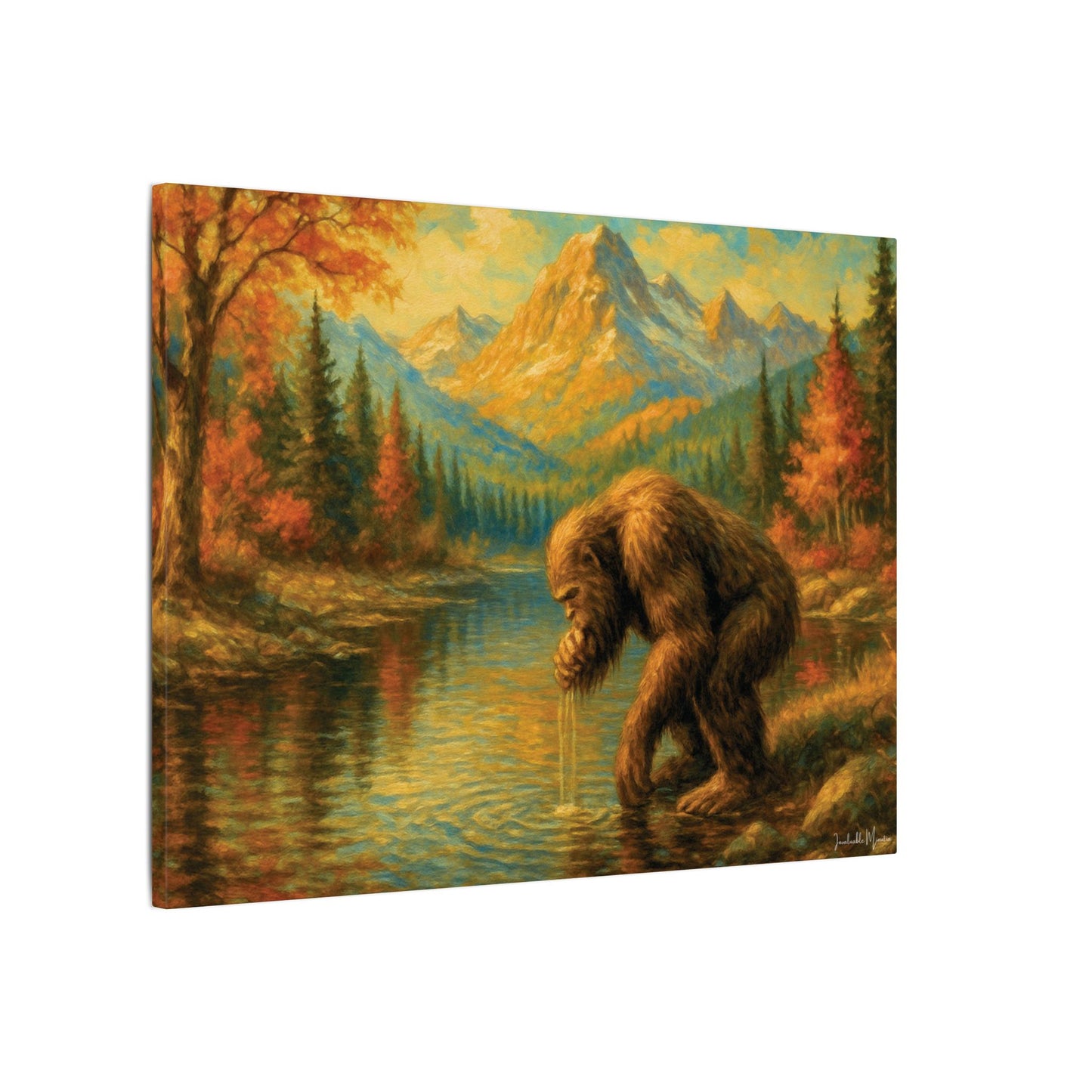 Bigfoot Lake Canvas Print – Autumn Mountain Landscape, Boutique Fine Art Style, Horizontal Nature Wall Art
