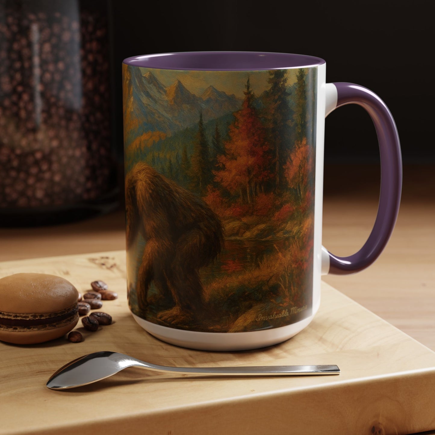 Bigfoot River Scene Mug | Autumn Wilderness Accent Coffee Mug (11oz/15oz)